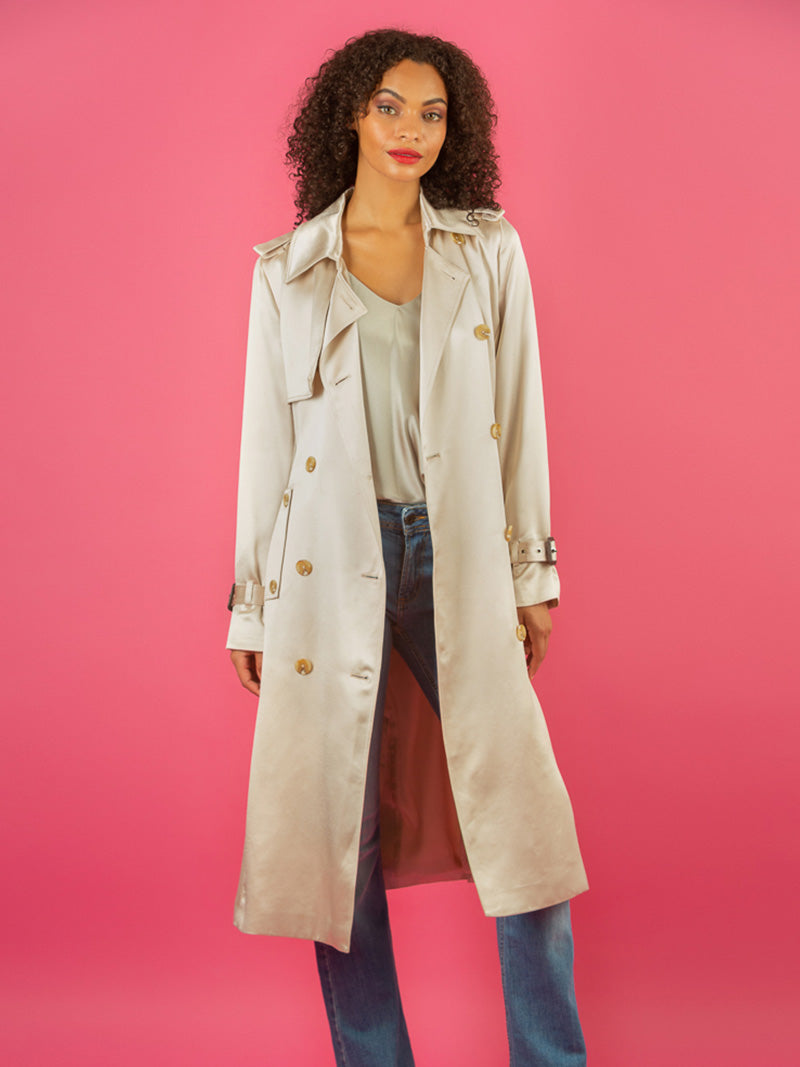 Satin Trench Coat – Jessie Liu Collection