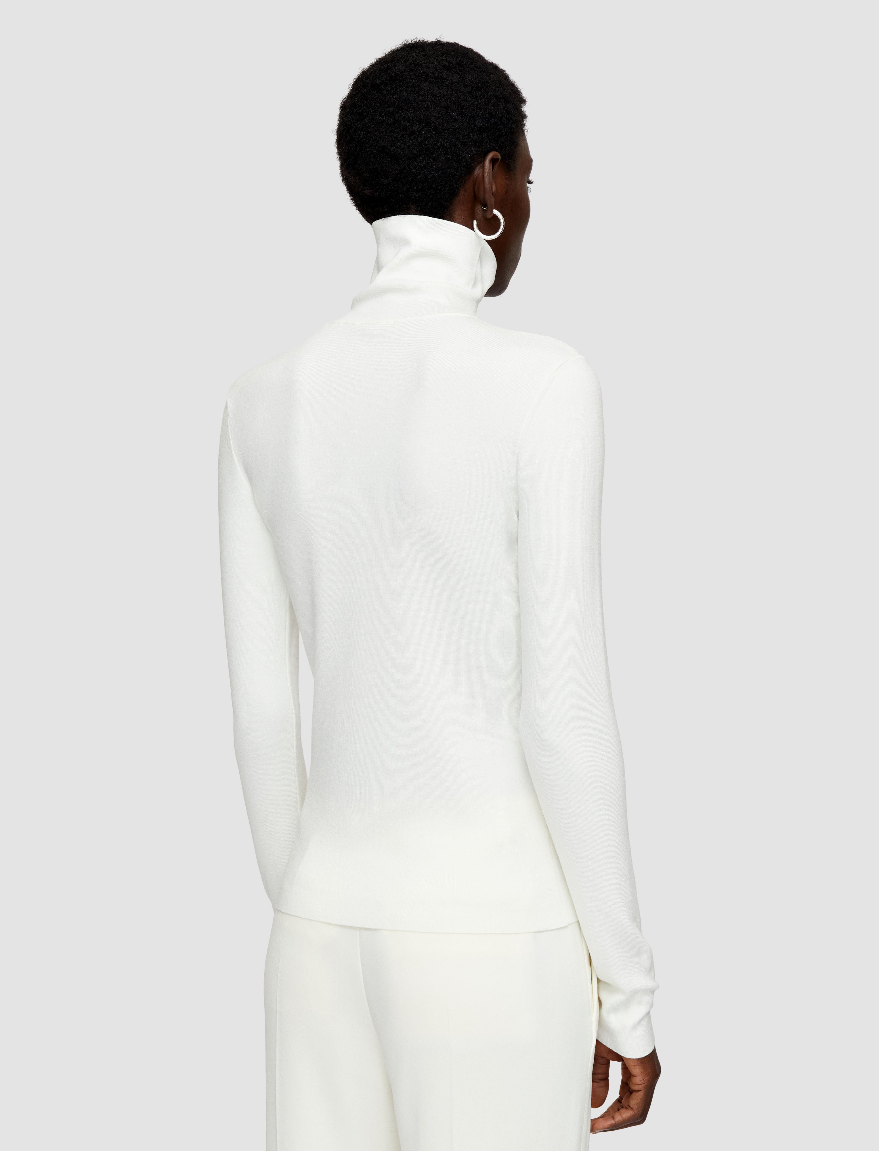 Silk Stretch High Neck Top in White | JOSEPH US
