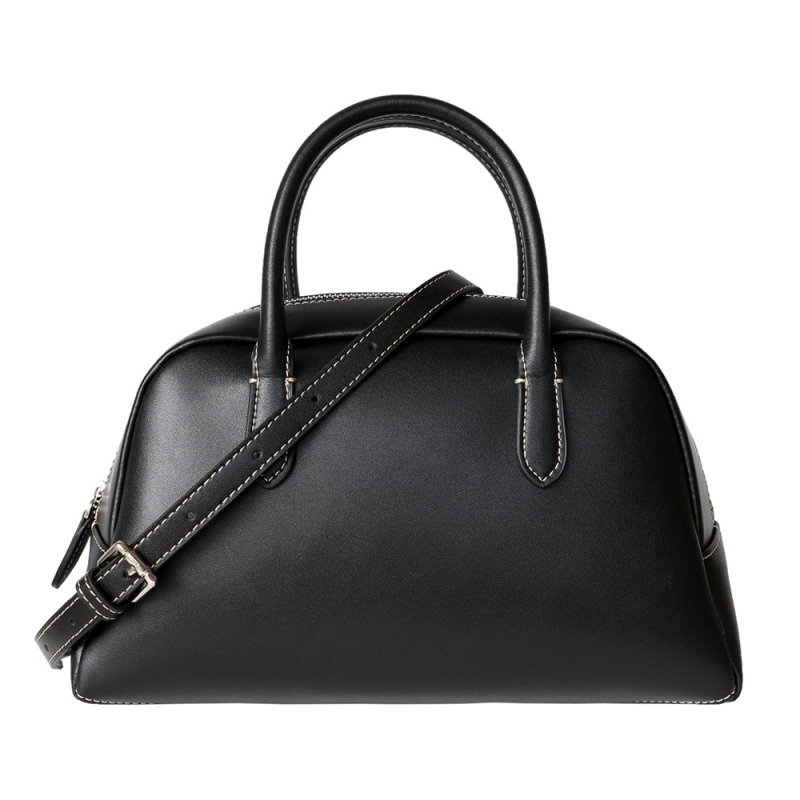 新入荷 ブラック レザー ボストンバッグ 2Way ショルダー バッグ