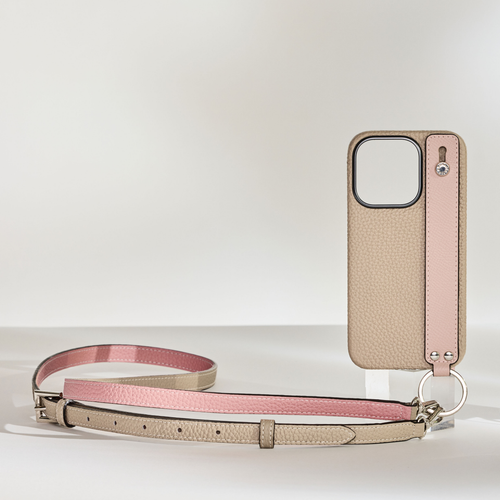 iPhone 14) ハンドル付き バックカバーケース シュリンクレザー
