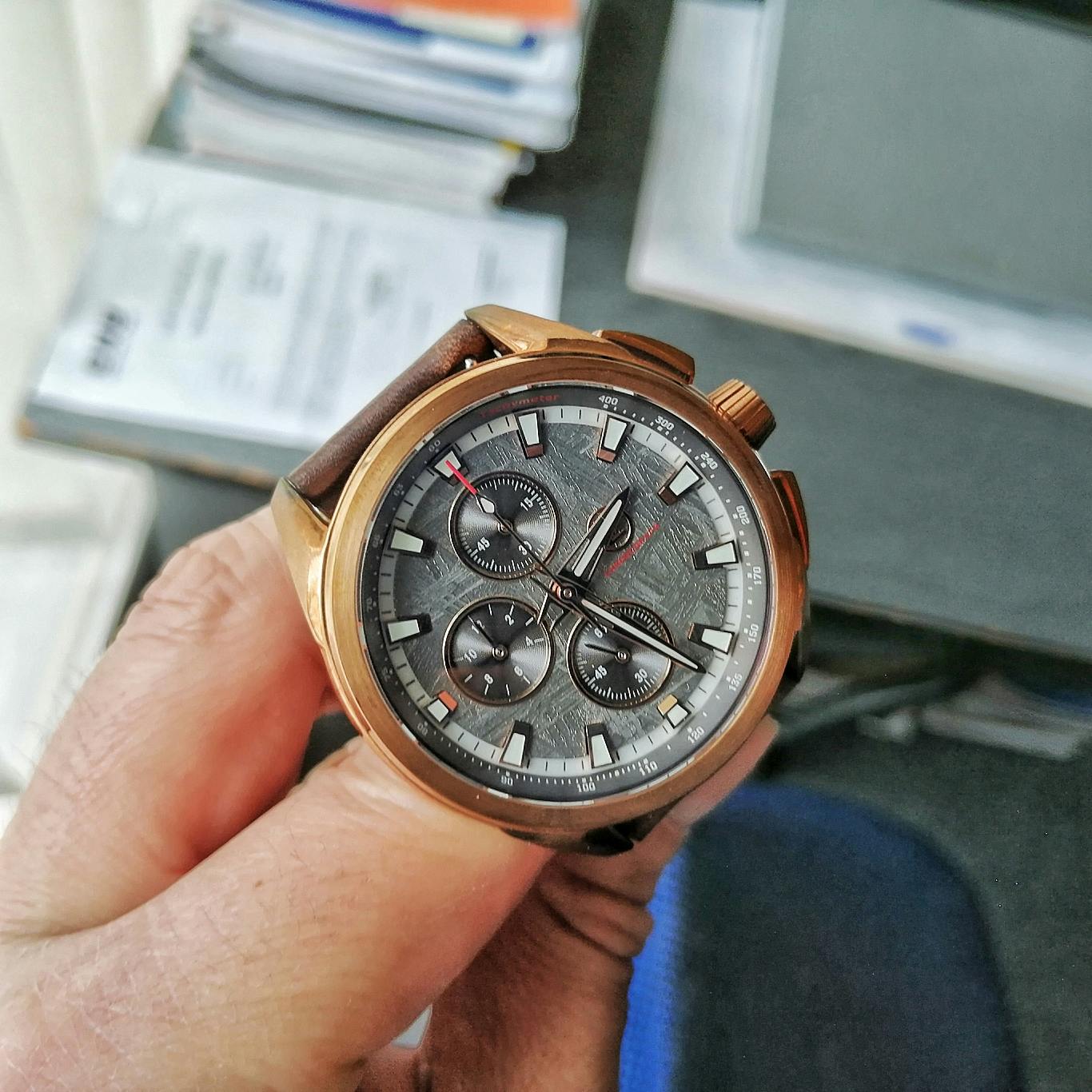 Zelos ZX-6 Bronze Mechaquartz Chronograph Meteorite