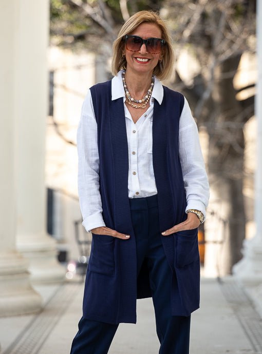 Navy Lightweight Open Front Cardigan Vest – Just Style LA