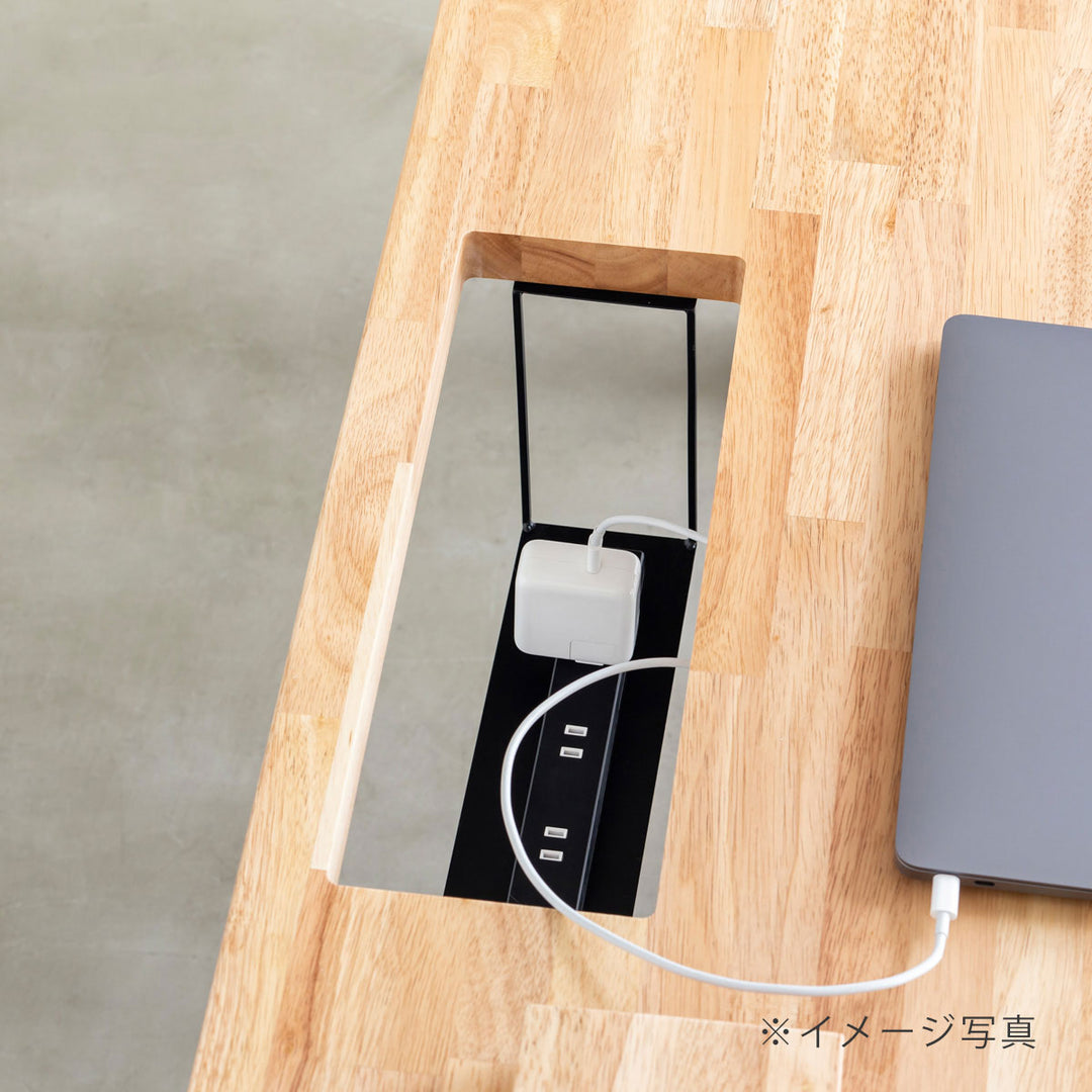 THE TABLE / ラバーウッド ブラウン × スマート電動昇降脚 配線トレー