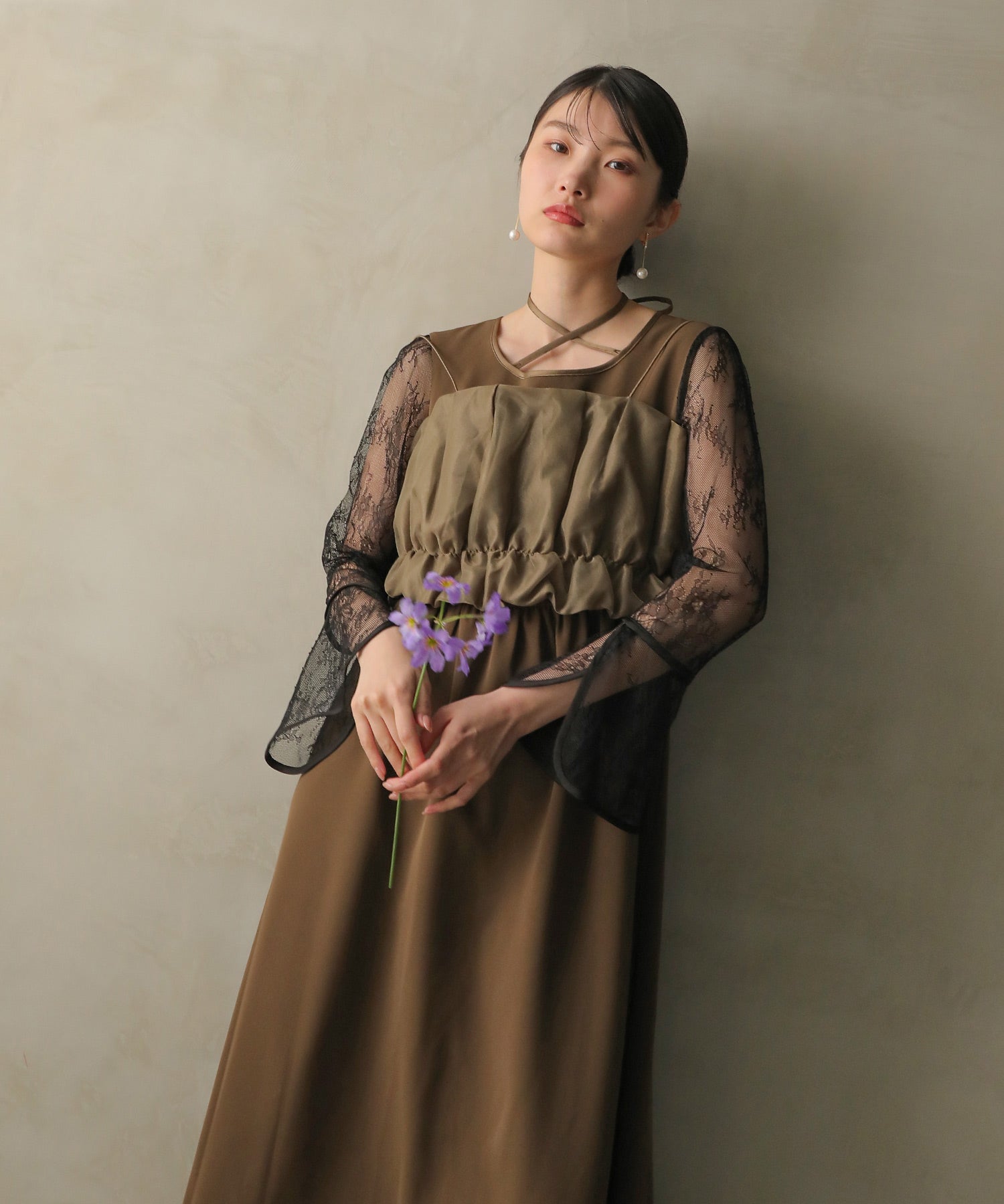 クロスネックリボンワンピース ビスチェ 2点セット