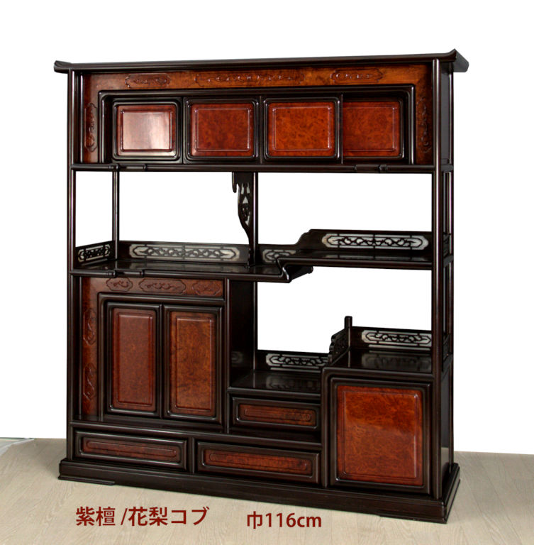 飾り棚: 紫檀 7枚コブ戸 4尺棚 no.3024 / 唐木家具OSAKA