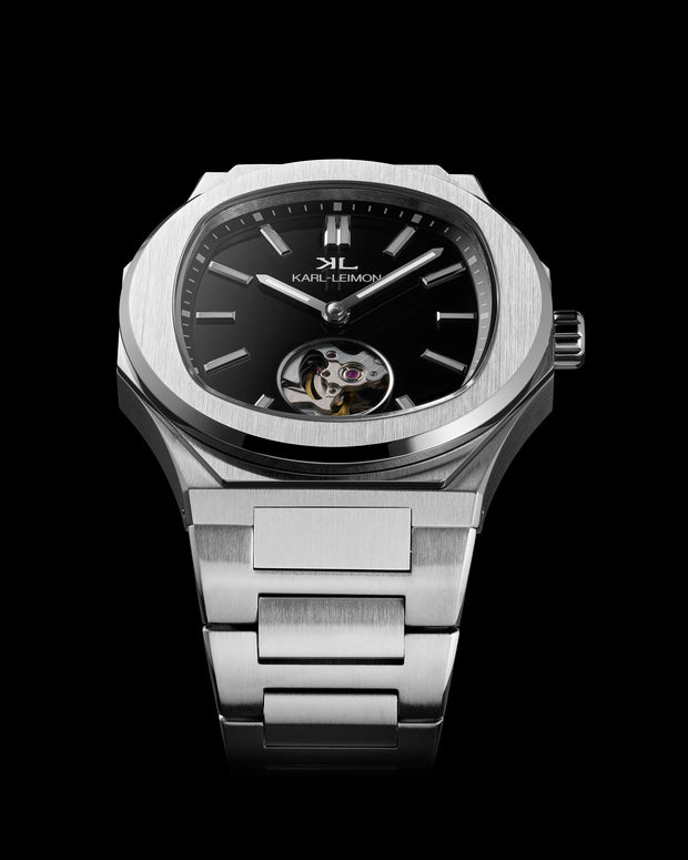 Open Heart Lacquer Black - KARL-LEIMON Watches