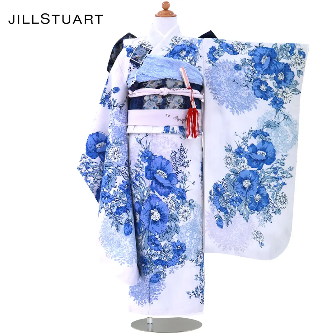 JILLSTUART》白地にブルーのアネモネの着物／七五三・七歳女の子
