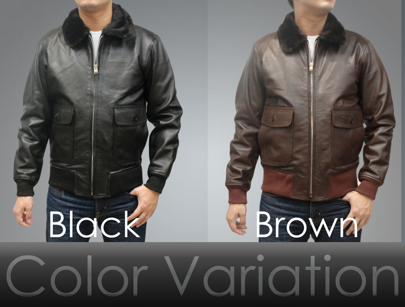 牛革 G-1 ステンカラージャケット ボア付き メンズ ブラック/ブラウン