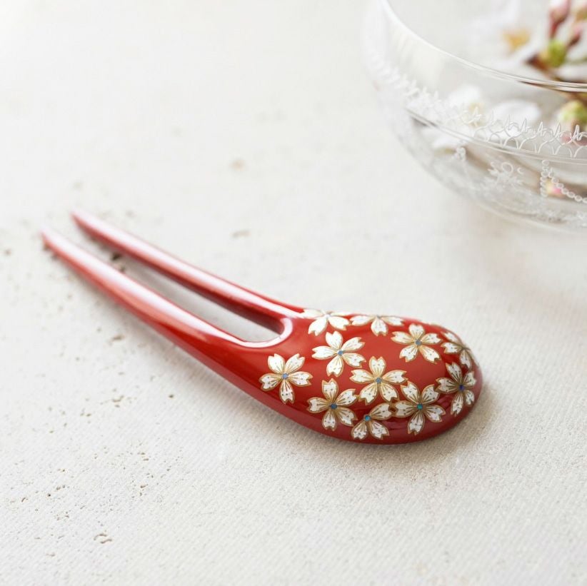 本漆純金蒔絵螺鈿かんざし 櫛・平打ちセット 桜文様 | かづら清老舗