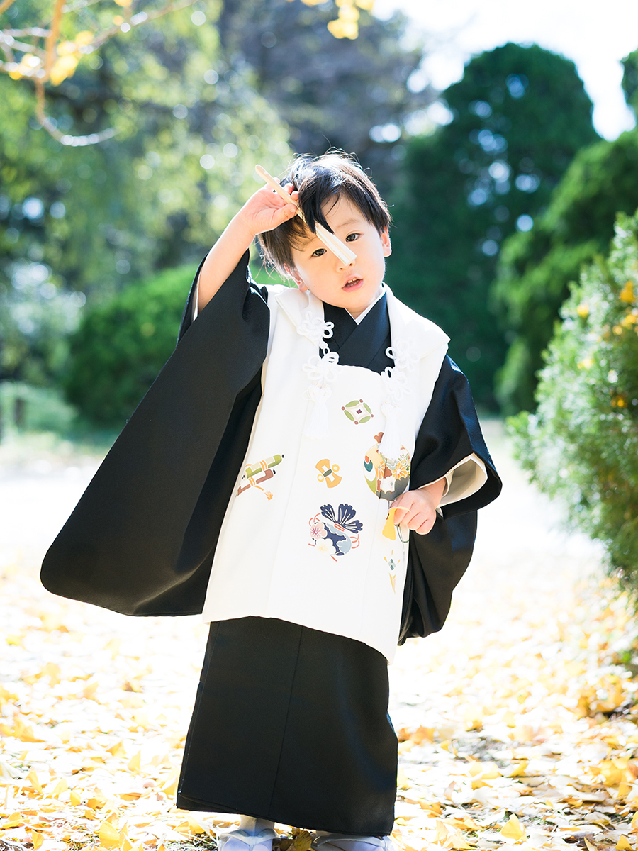 高級七五三・白の正絹被布のみレンタル】品番KD-1002 男の子3才用フル