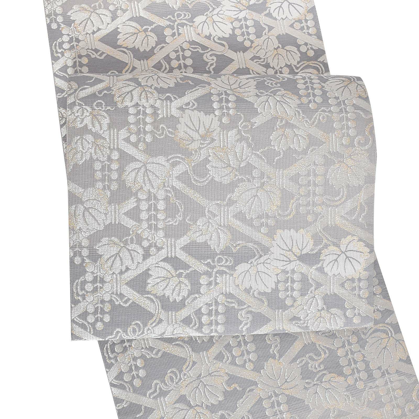 リサイクル品】「グレー シルバー 葡萄蔦」仕立て上がり 袋帯 全通柄