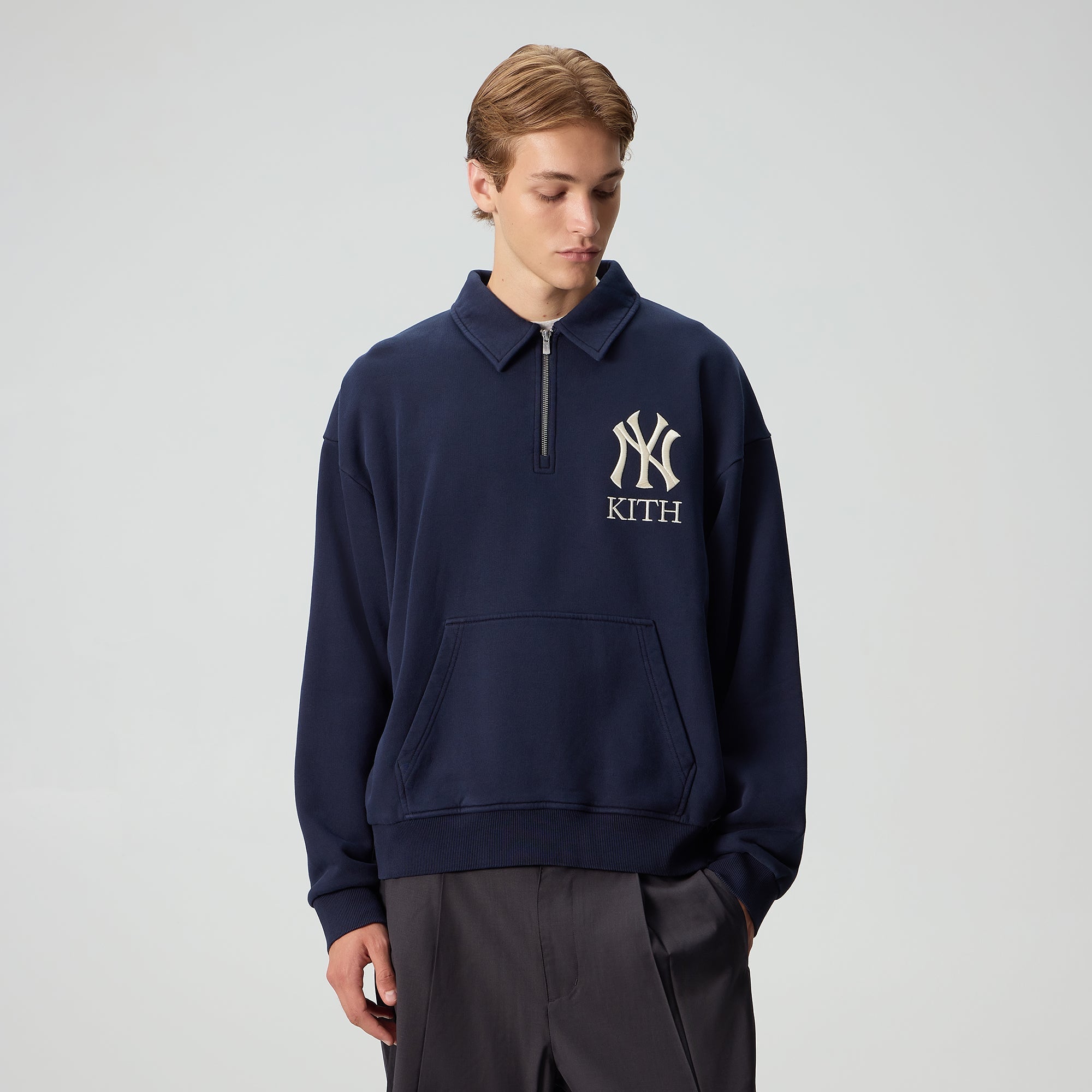 Kith for the New York Yankees Quarter Zip Popover Sweatshirt - Nocturn
