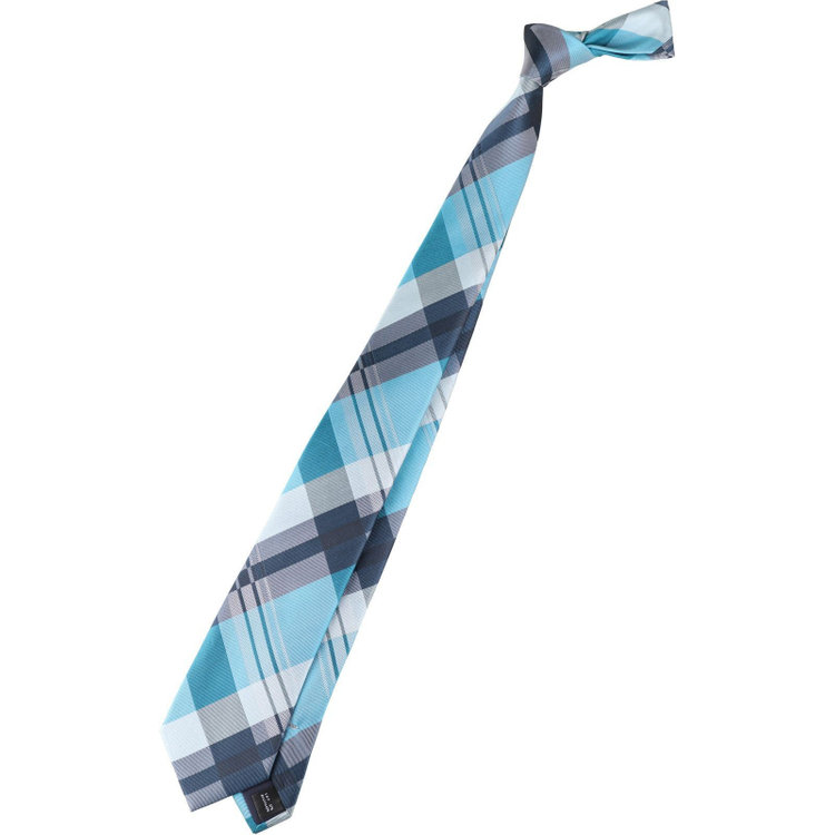 MODE KNOT】シルクブレンドチェック柄ネクタイ/7.5cm;幅/ネイビー