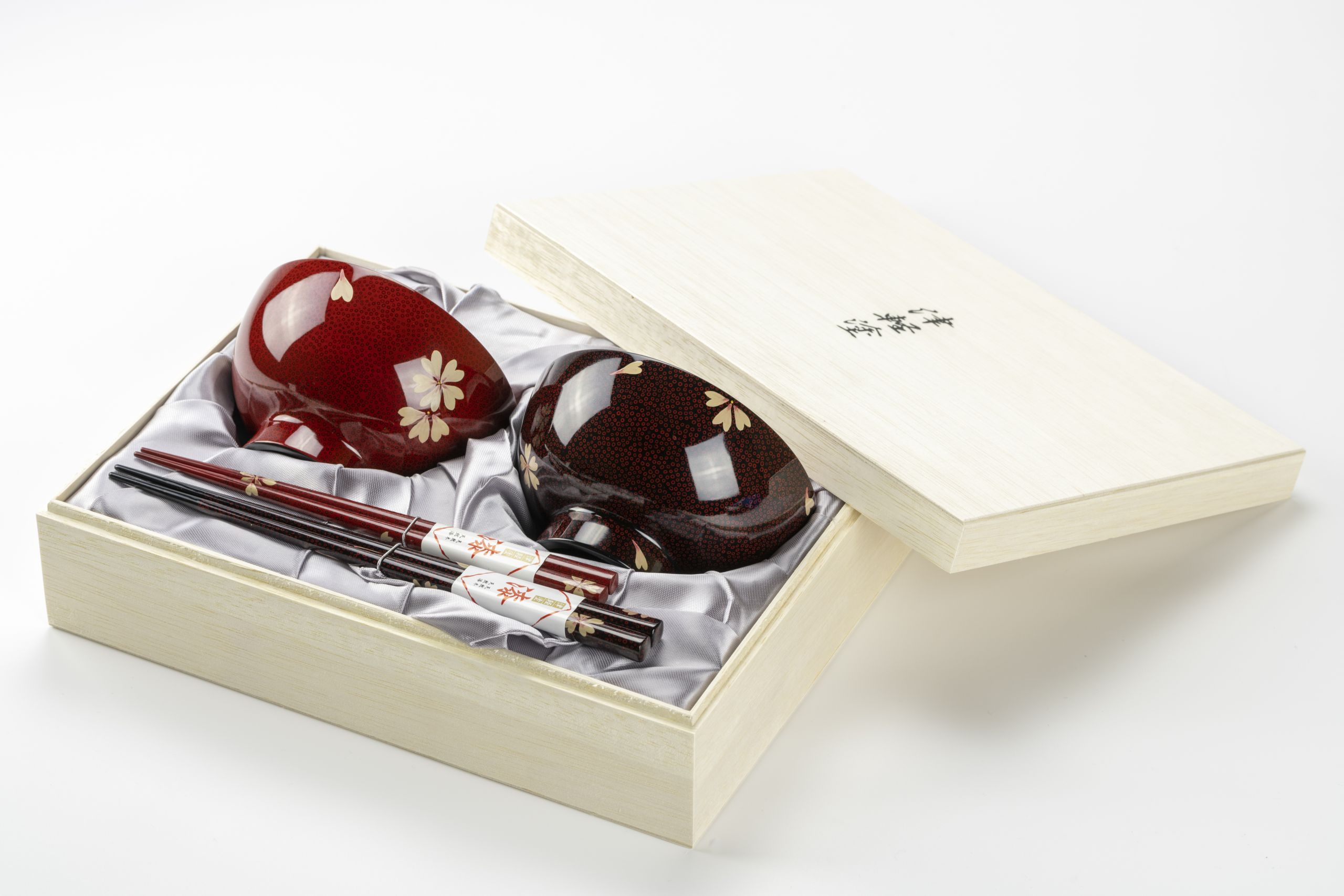 夫婦汁椀・箸セット(桐箱入) 木製 七々子塗/桜 | 津軽塗 小林漆器の