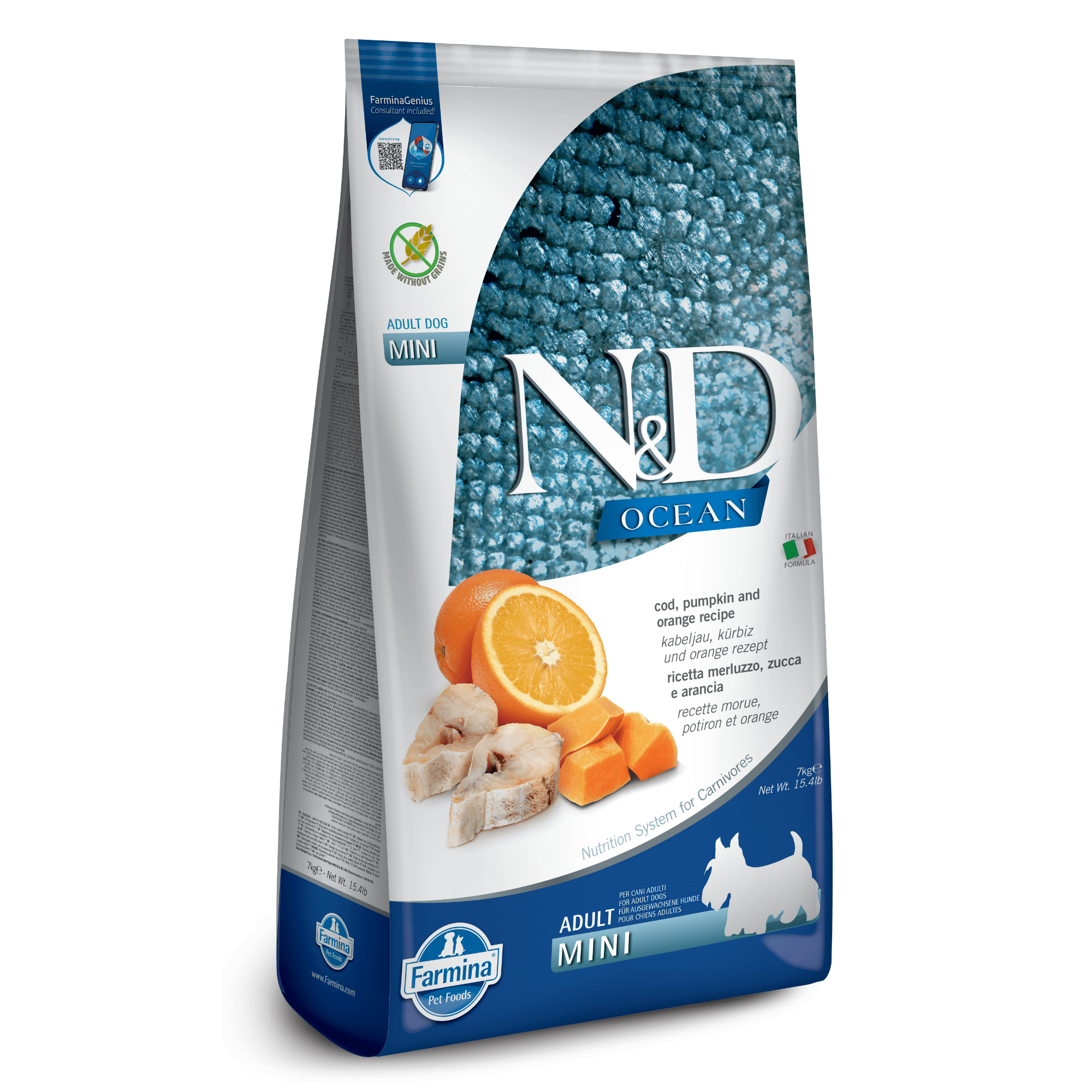 Farmina N&D Ocean Grain Free Cod, Pumpkin & Orange Mini Adult Dry Dog