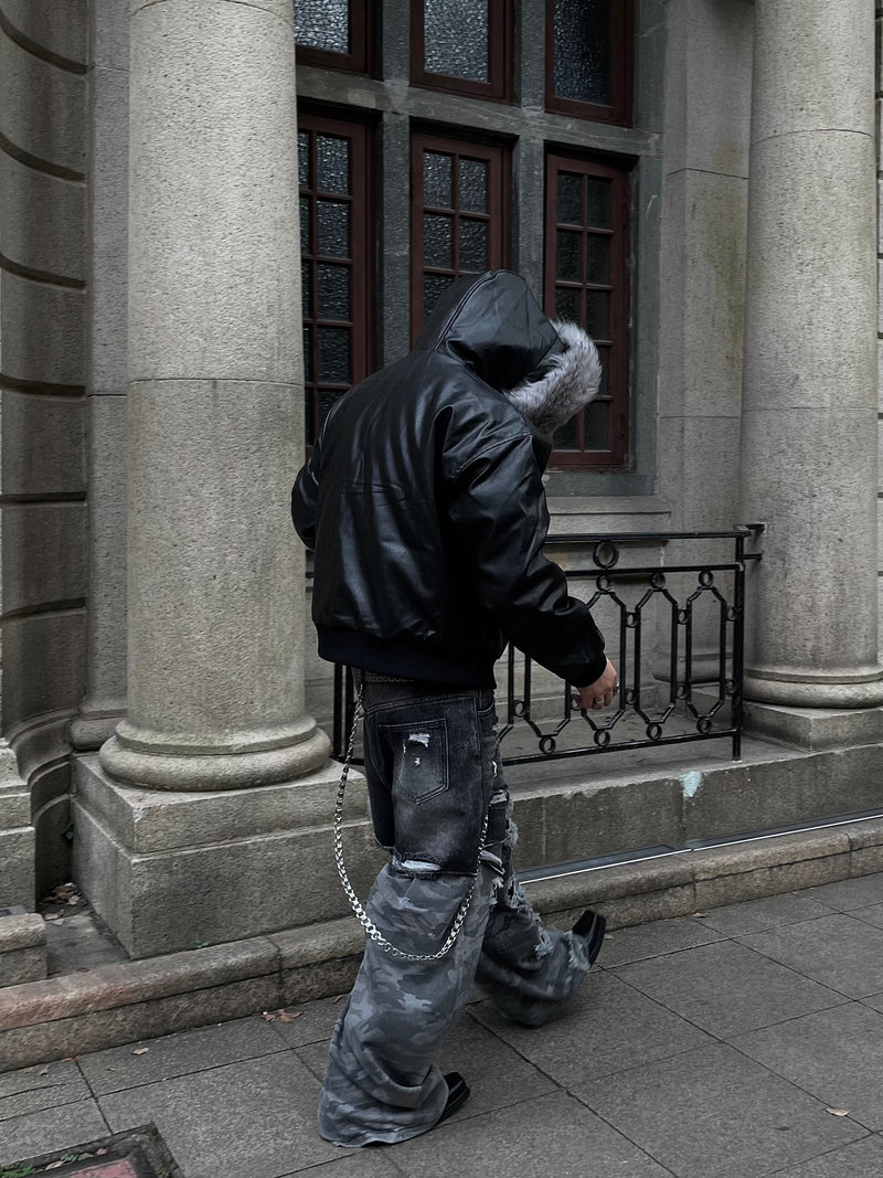 ラージファーカラー フード付き PUレザージャケット – KXCK（キックス