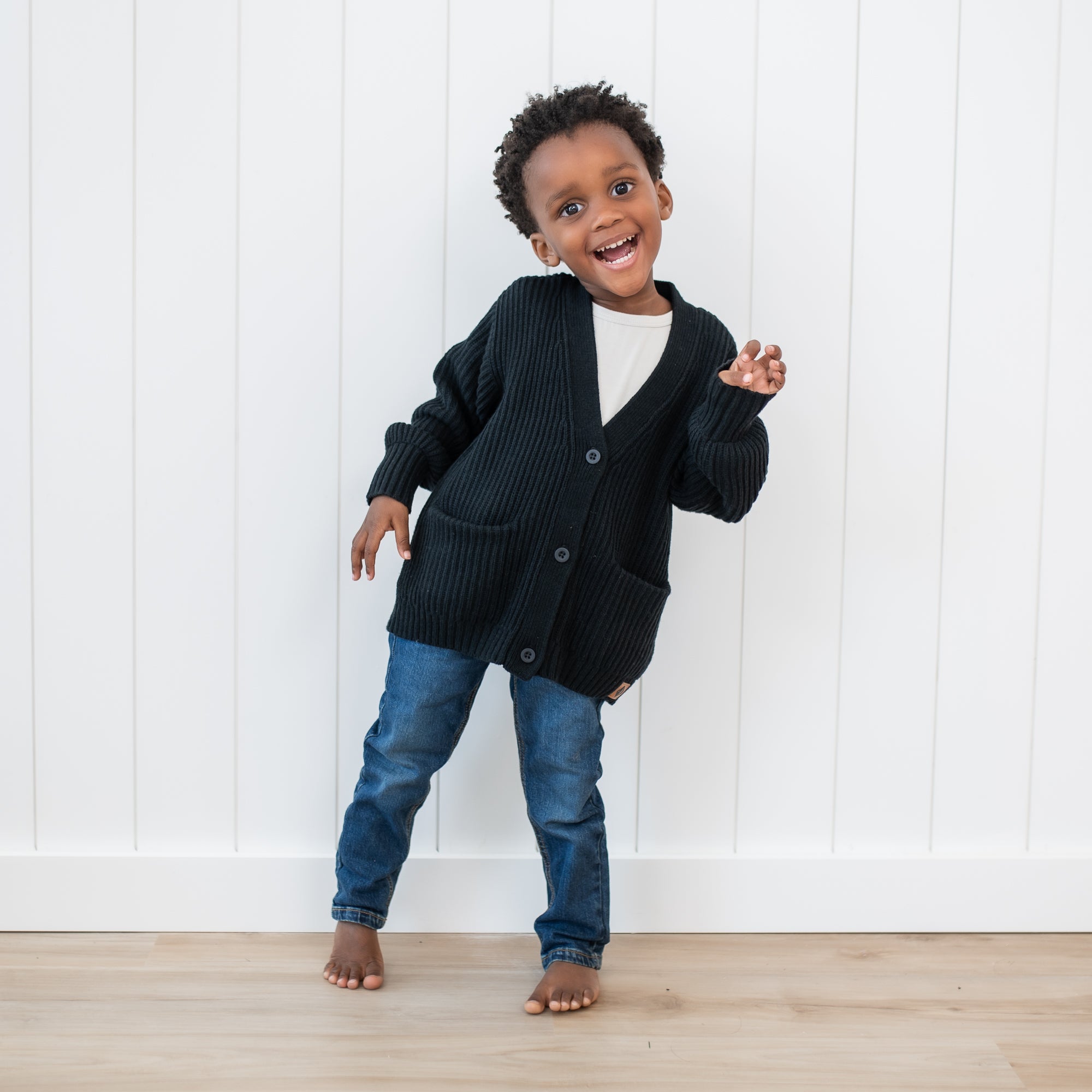 Chunky Knit Oversized Cardigan in Midnight Black | Kyte Baby