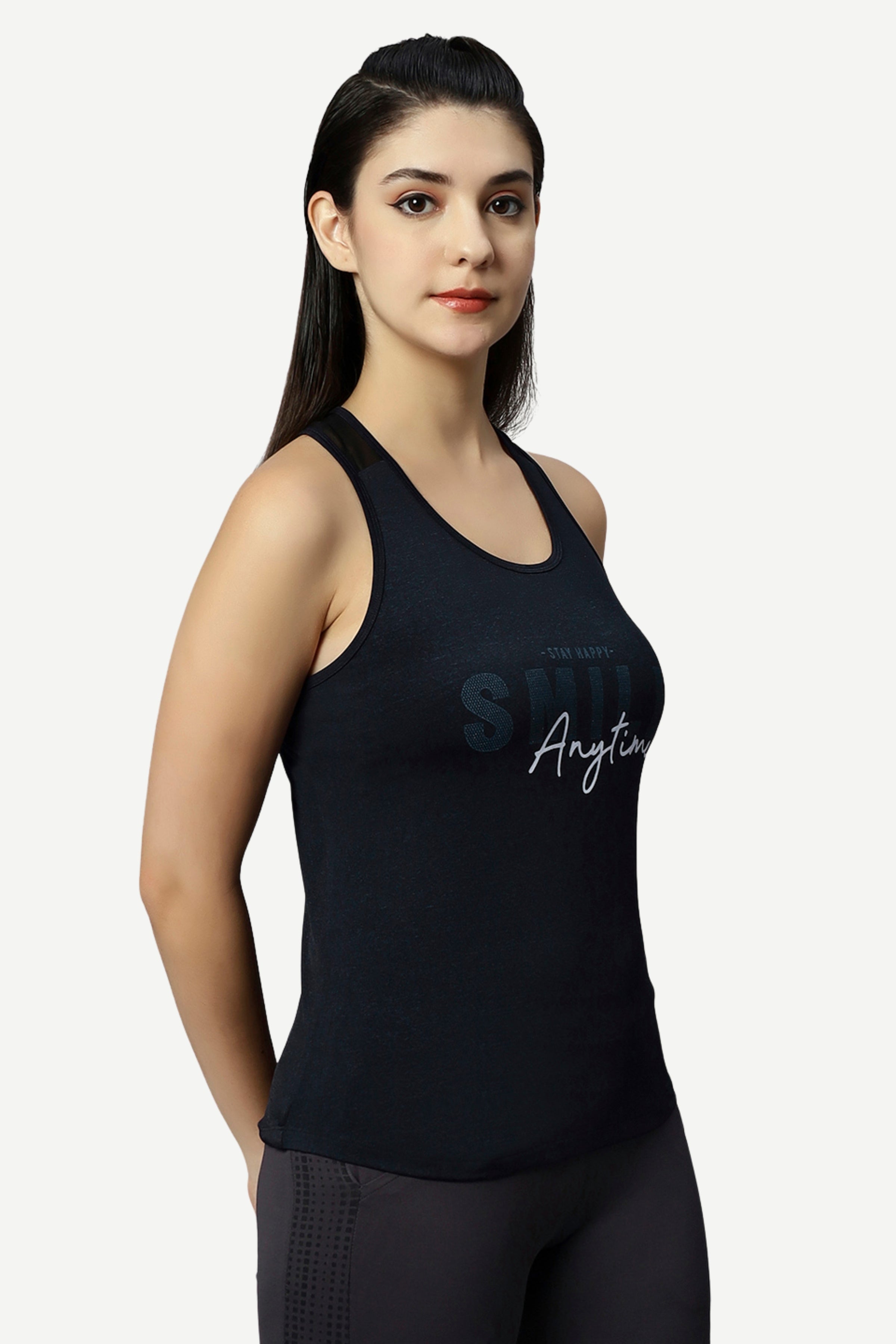 WOMEN SLIM FIT SCREEN PRINT GREEN TANK TOP With T BACK – Laasa Sports