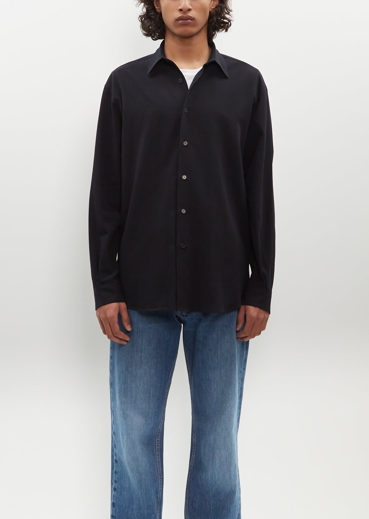 Hard Twist Cotton Silk Viyella Shirt — Dark Navy – La Garçonne