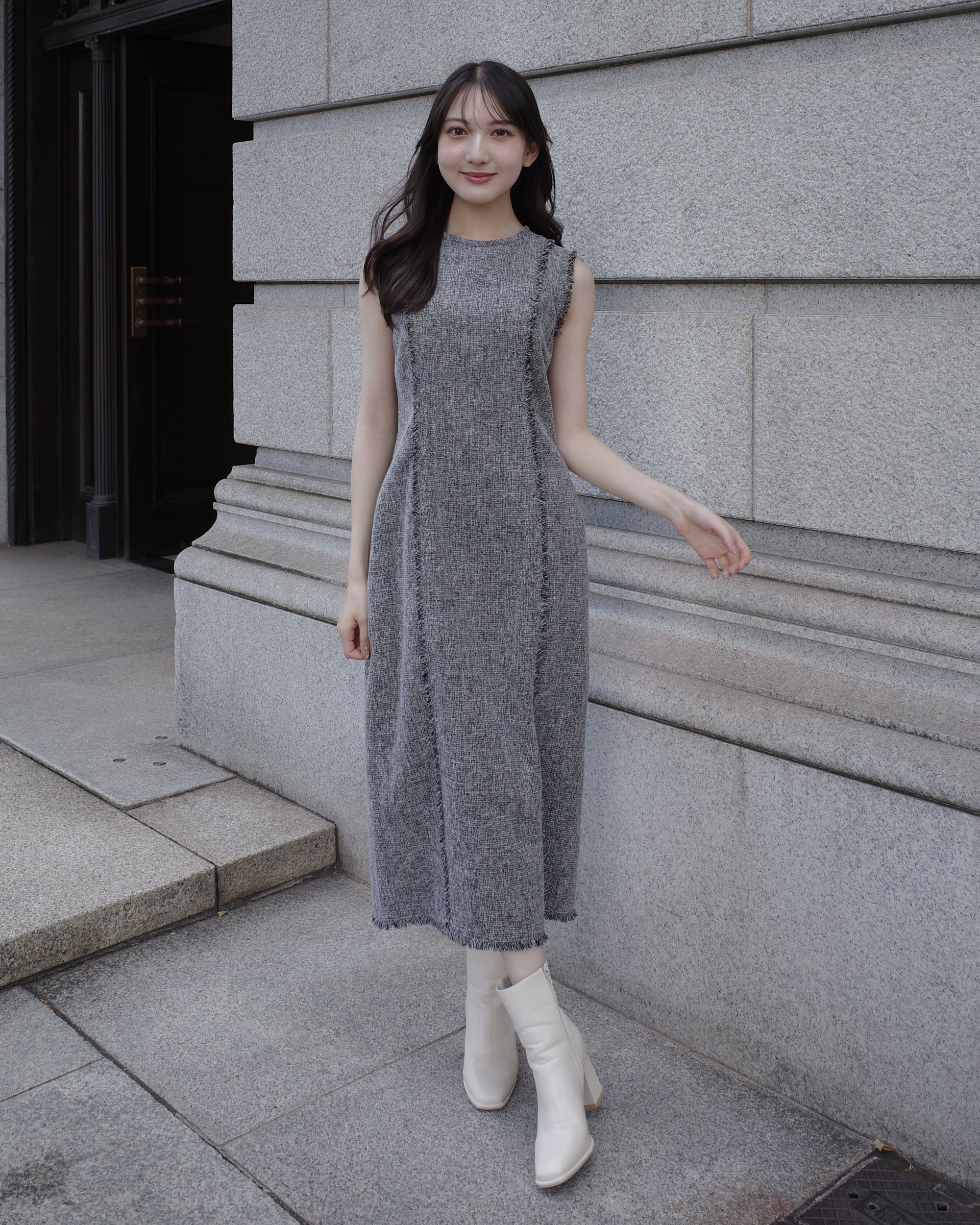 10%OFF】ノースリーブツイードフリンジワンピース – La lune