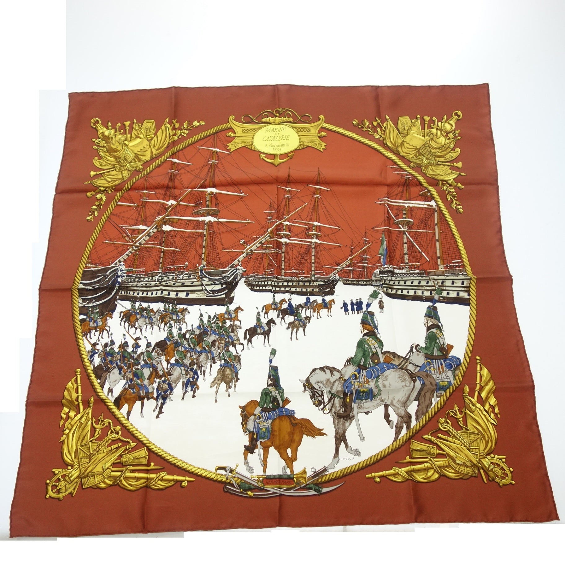 HERMES】エルメス カレ90 MARINE ET CAVALERIE 海と騎兵隊 スカーフ