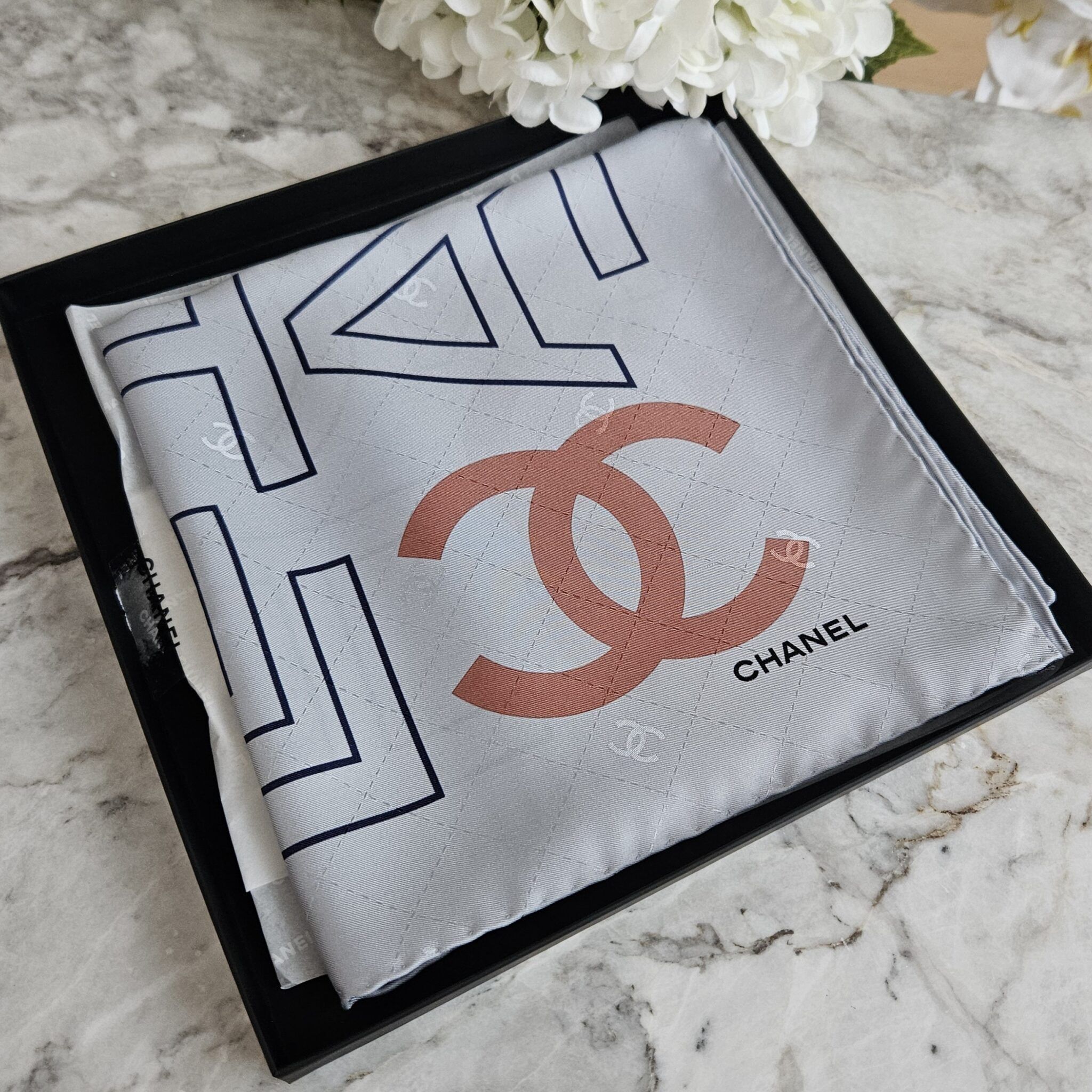Chanel 90 x 90 Silk Square Scarf, Light Blue/Multi - Laulay Luxury