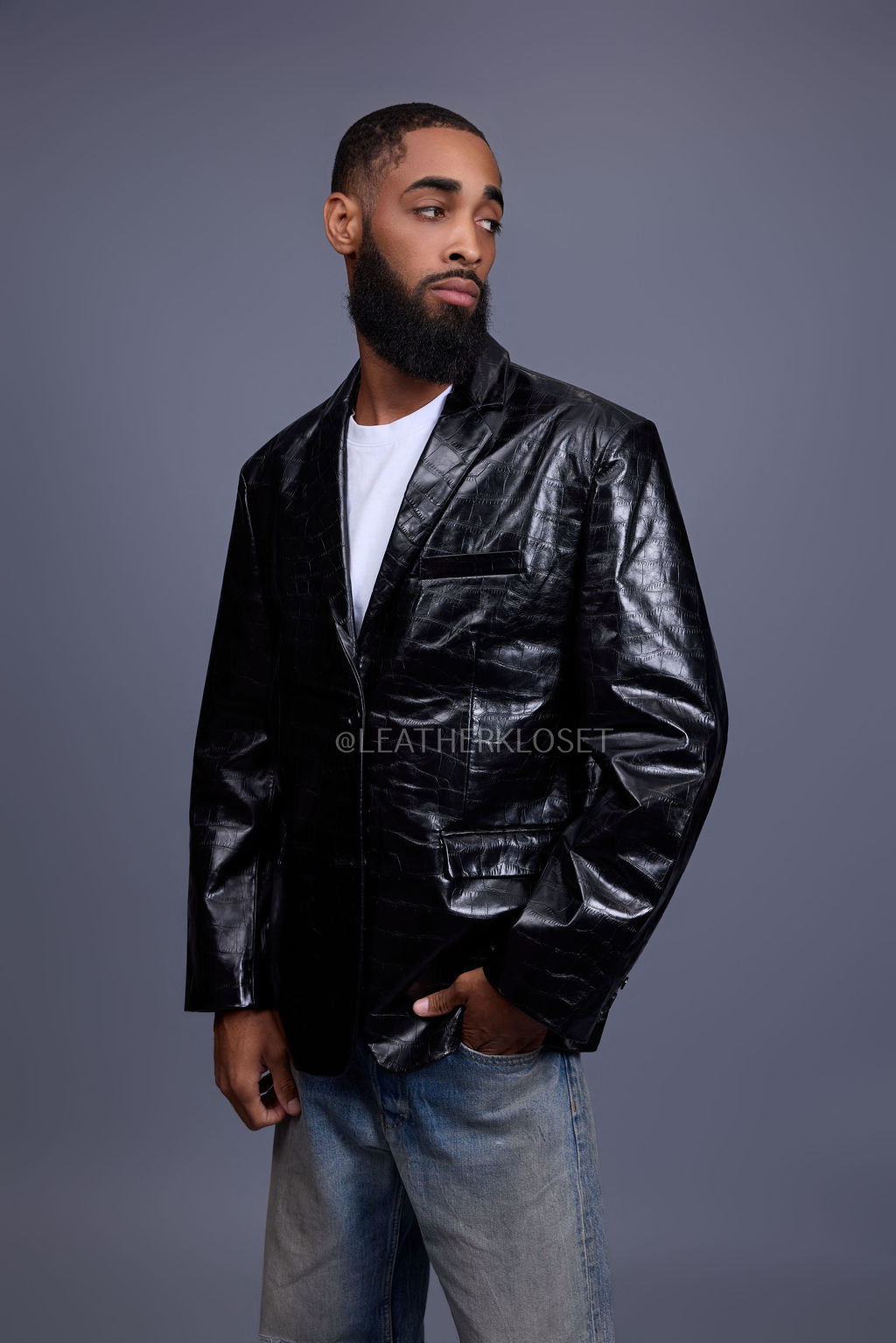 Men's Embossed Crocodile Leather Blazer [Black] – LeatherKloset