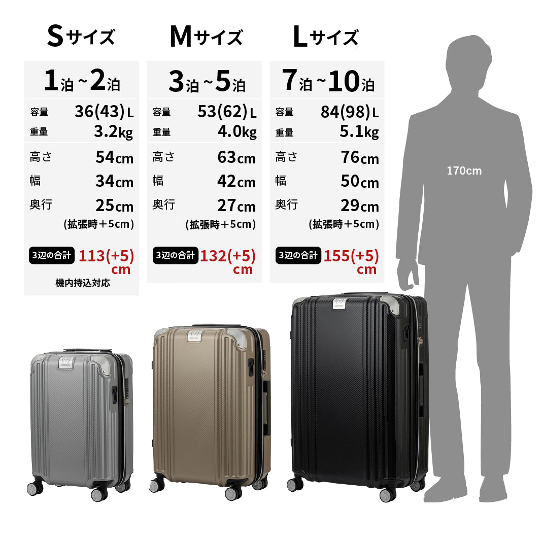 1～2泊向き機内持込対応のスーツケース レジェンドウォーカー 5511-48