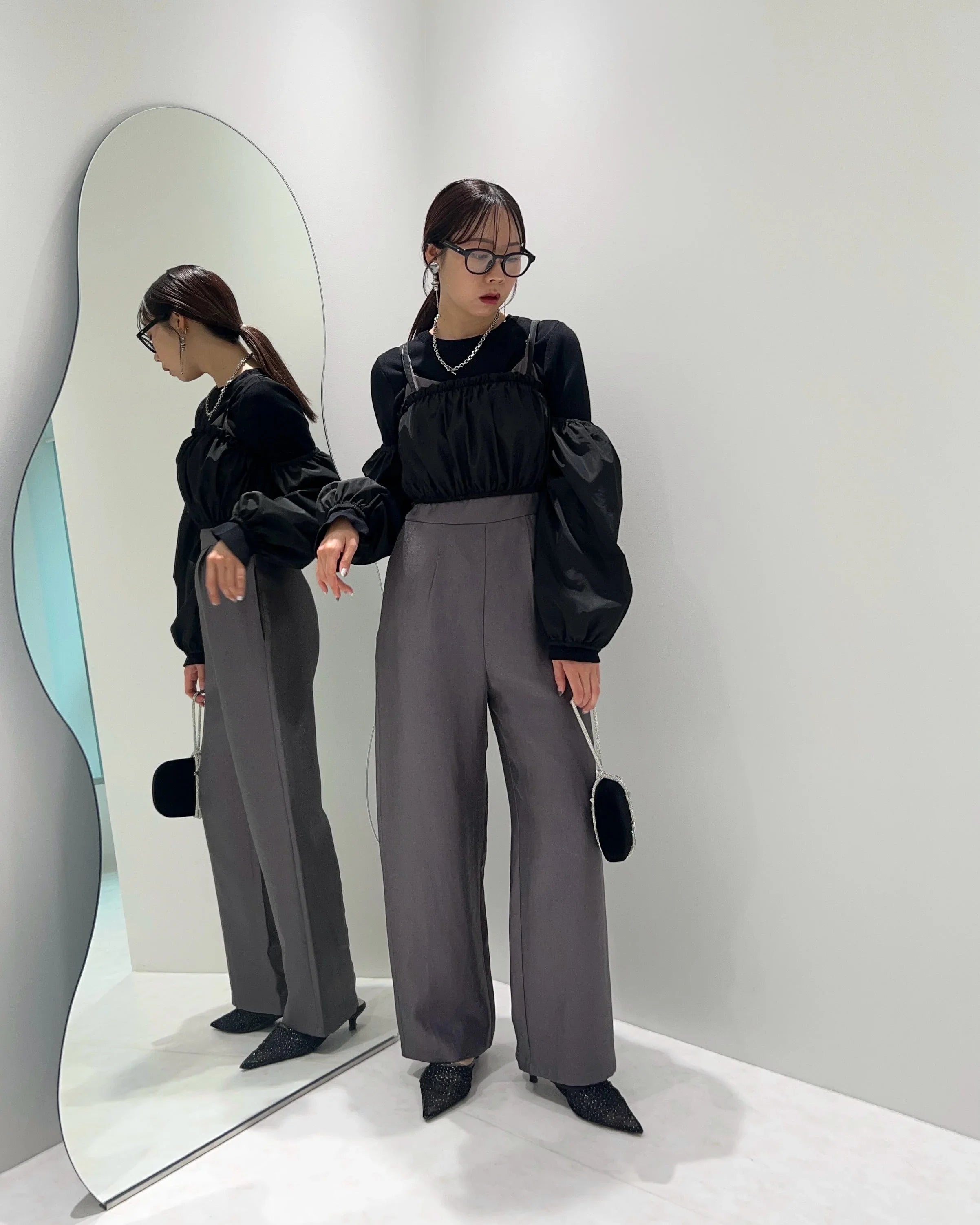 当日発送】ドットスパンコールリボンボレロオールインワンパンツ