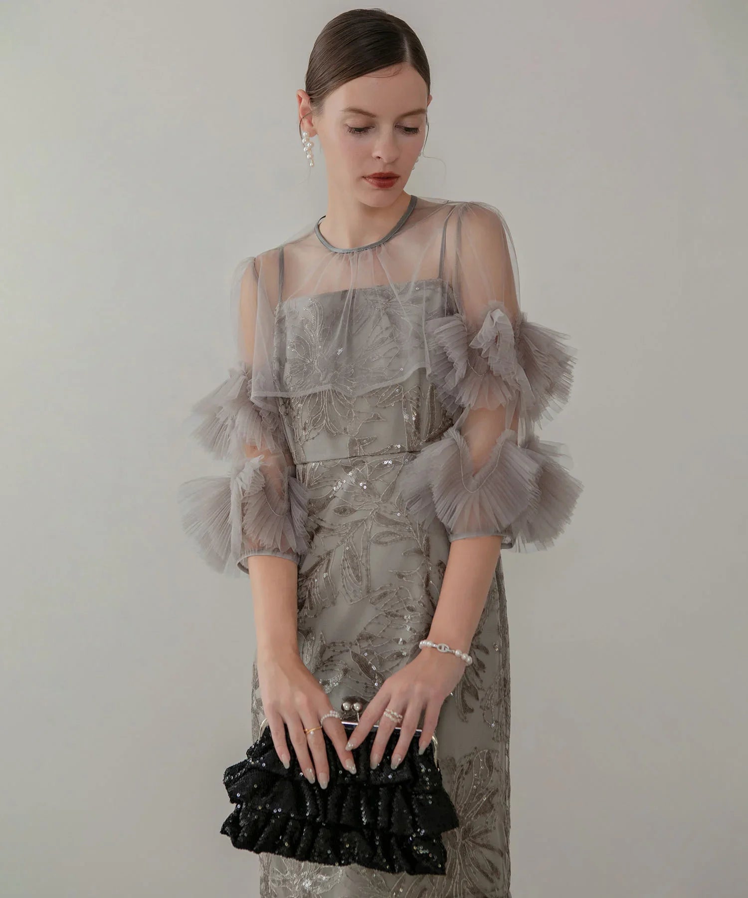 予約販売】フラワースパンコールチュールフリルスリーブIライン