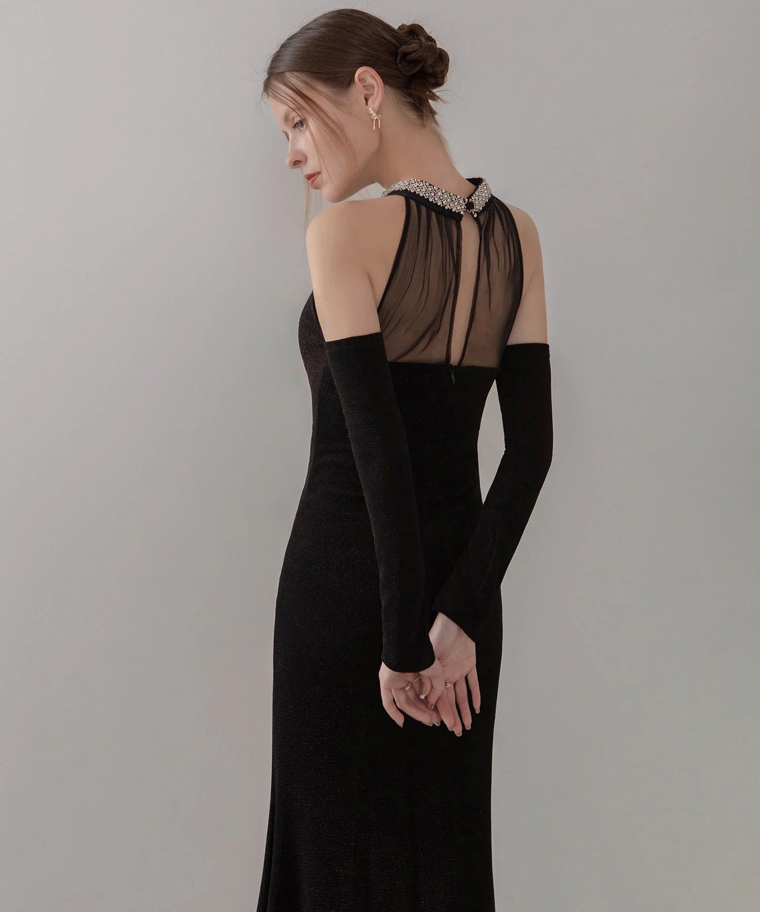 LEJA LUXE】2WAYシアーネックビジューデザインブラックマーメイド