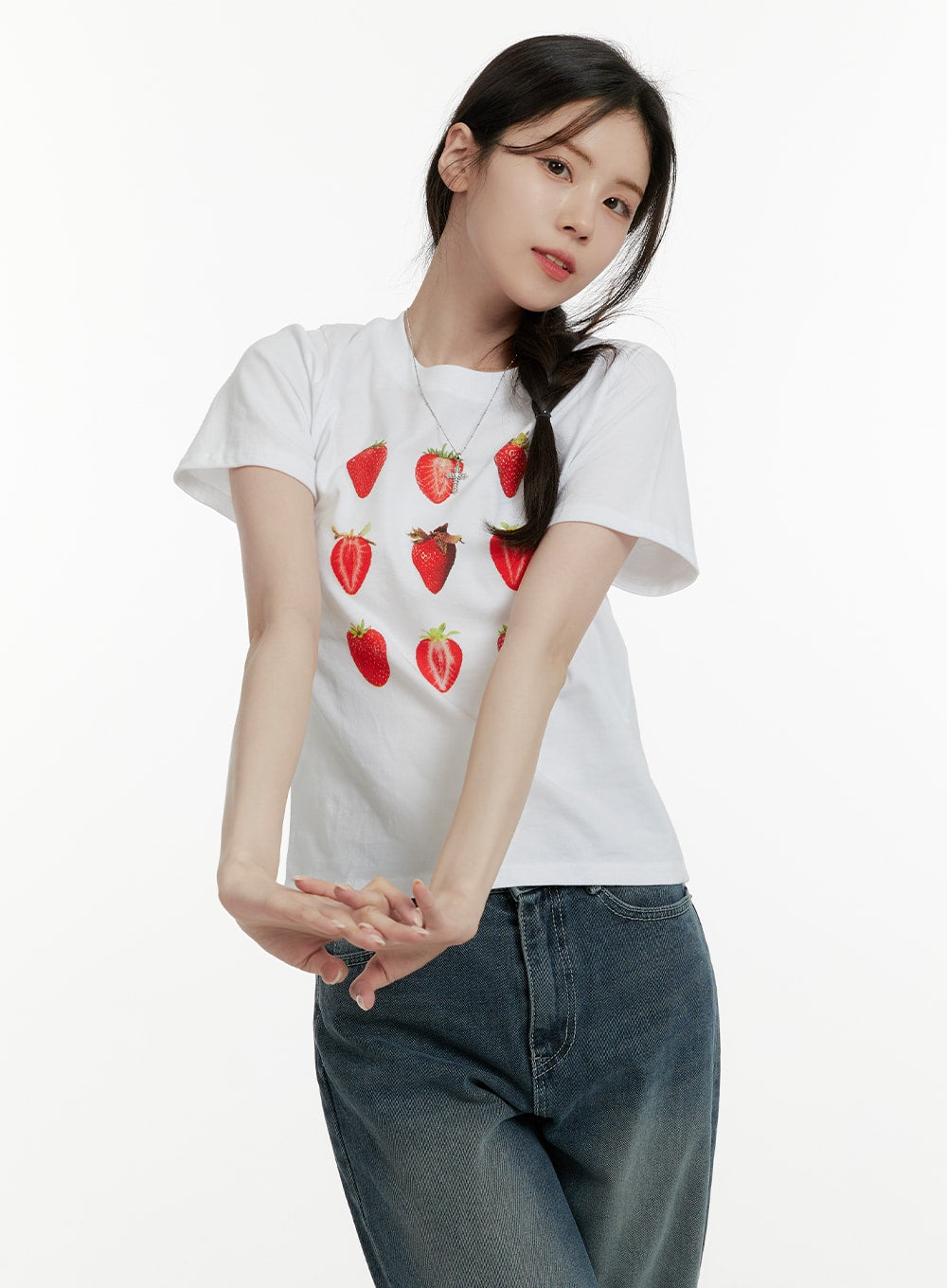 Strawberry Graphic Cotton Tee OA405 - Korean Women's Fashion | LEWKIN