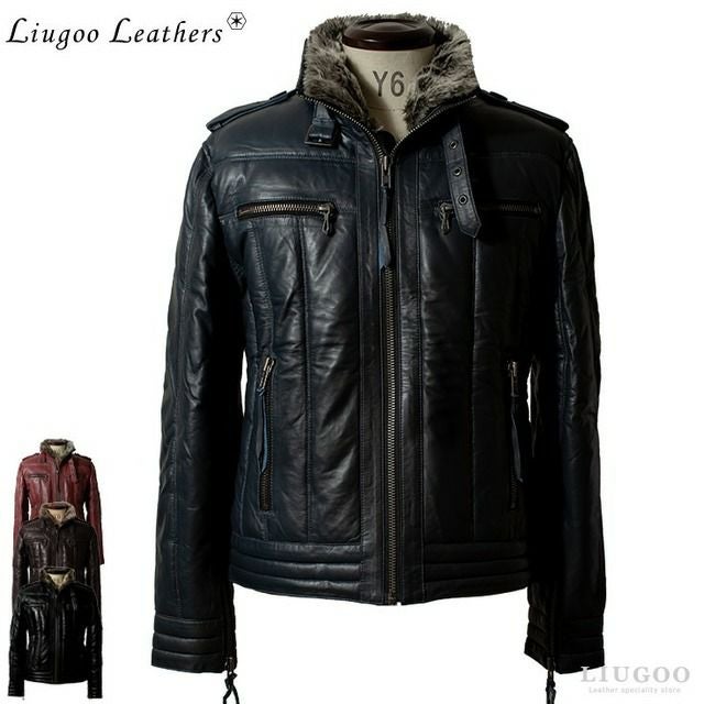 Liugoo Leathers 本革 ダイヤモンドキルト レザーダウンジャケット