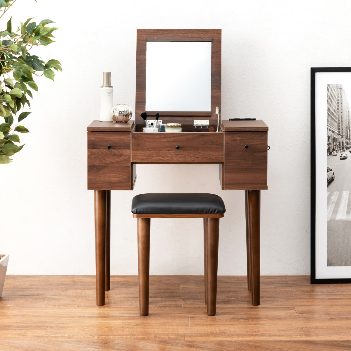 ドレッサー 幅69cm スツール 角度調節 コンセント （ ドレッサーデスク