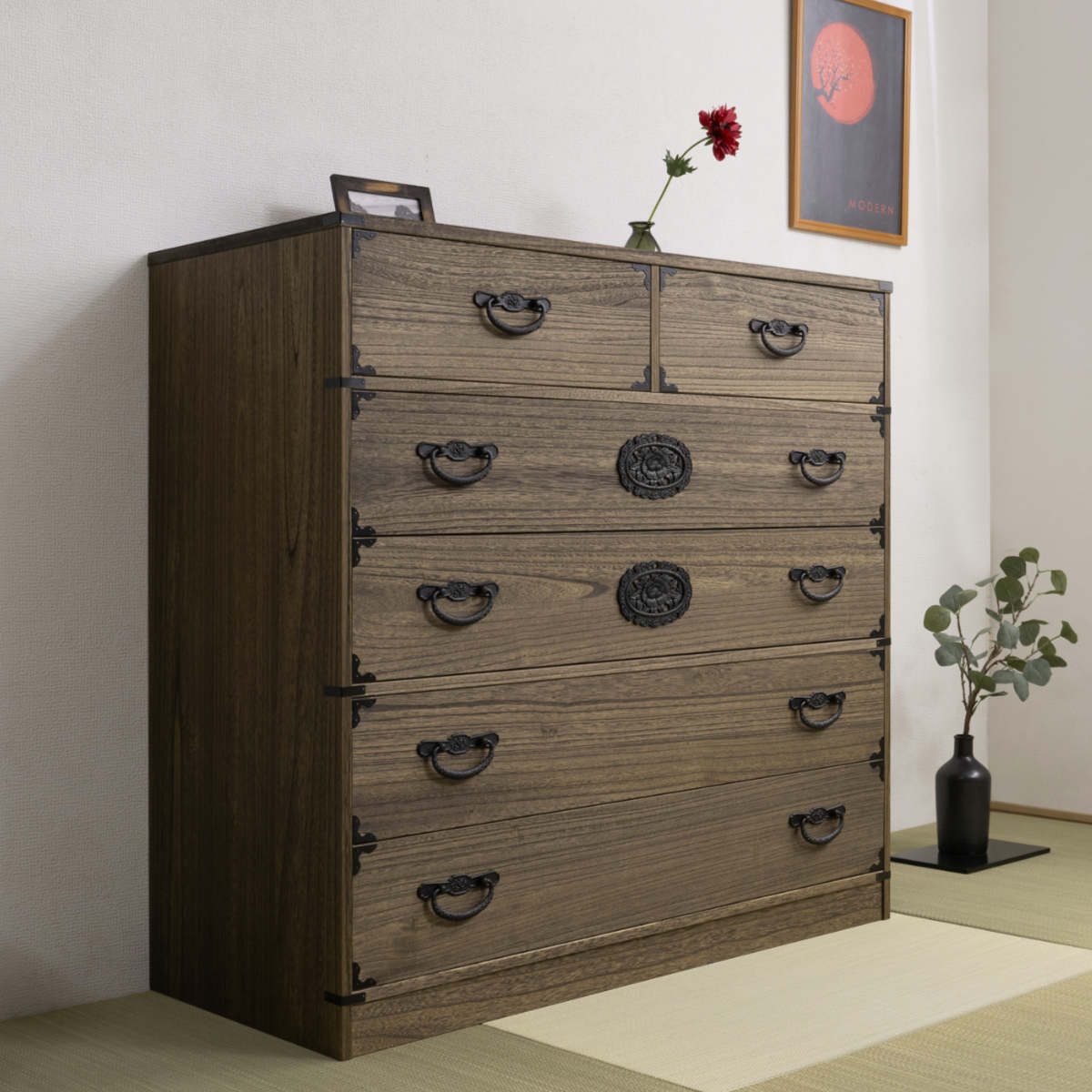 桐 民芸箪笥 幅99.5cm 5段 積み重ね 時代 （ たんす 収納 組み合わせ