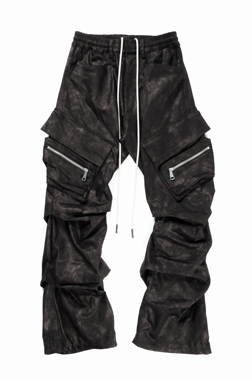 A.F ARTEFACT TUCK CARGO PANTS / METAL STEAM CAMOUFLAGE (BLACK