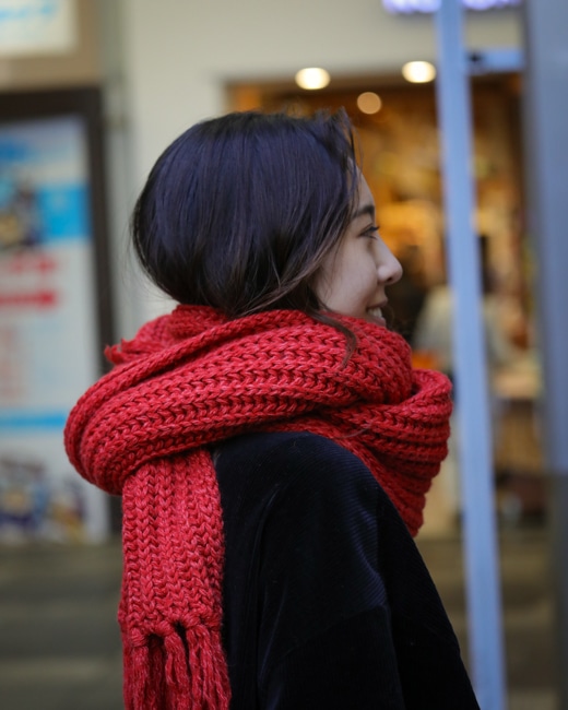 BATONER Fringe Muffler Long [Ivory/Red]