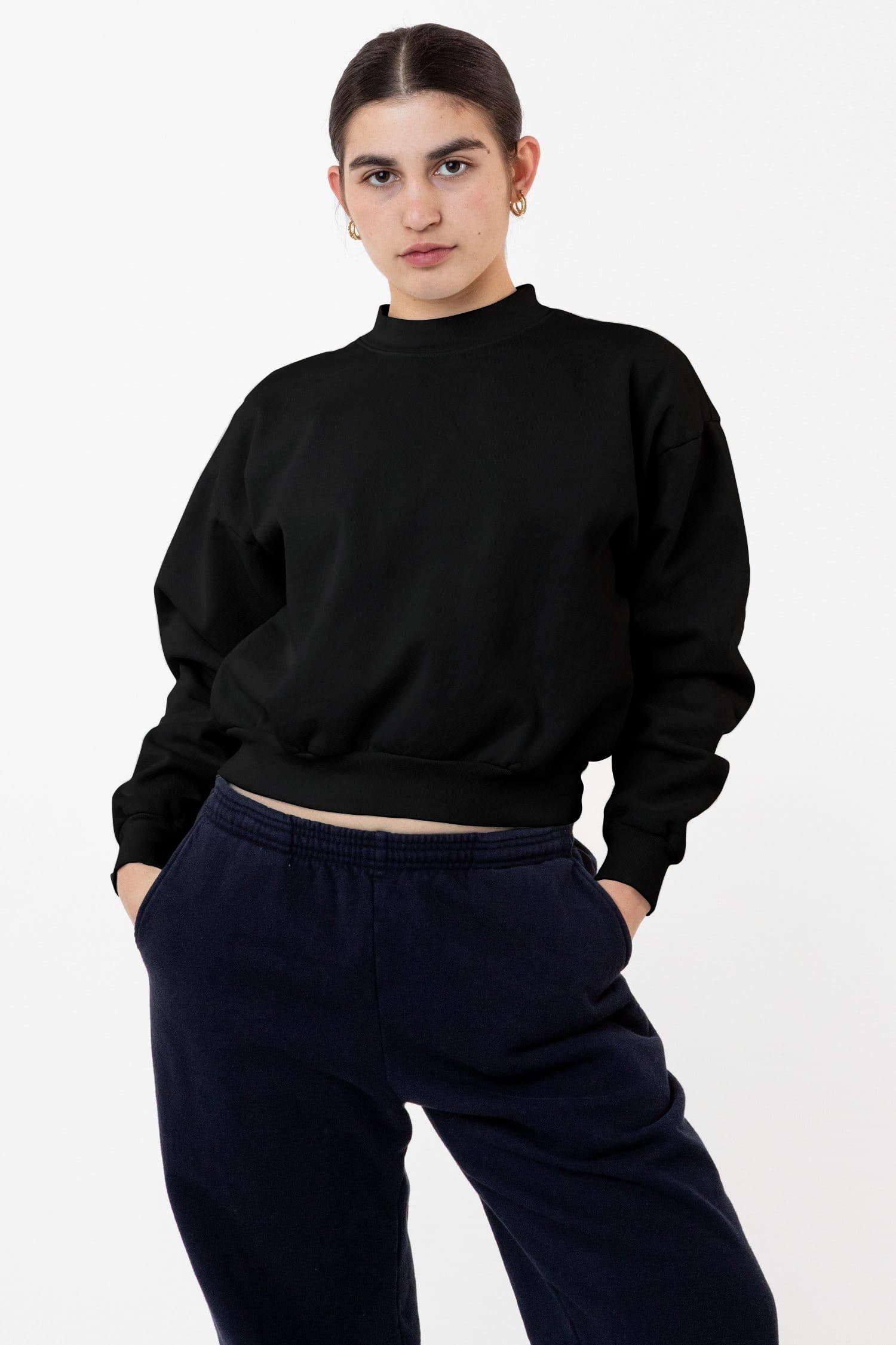 HF06 - Heavy Fleece Cropped Mock Neck Pullover (Garment Dye) – Los