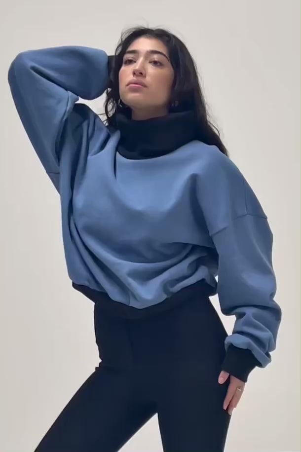 HF-313 - Heavy Fleece Oversized Turtleneck Sweater with Contrast