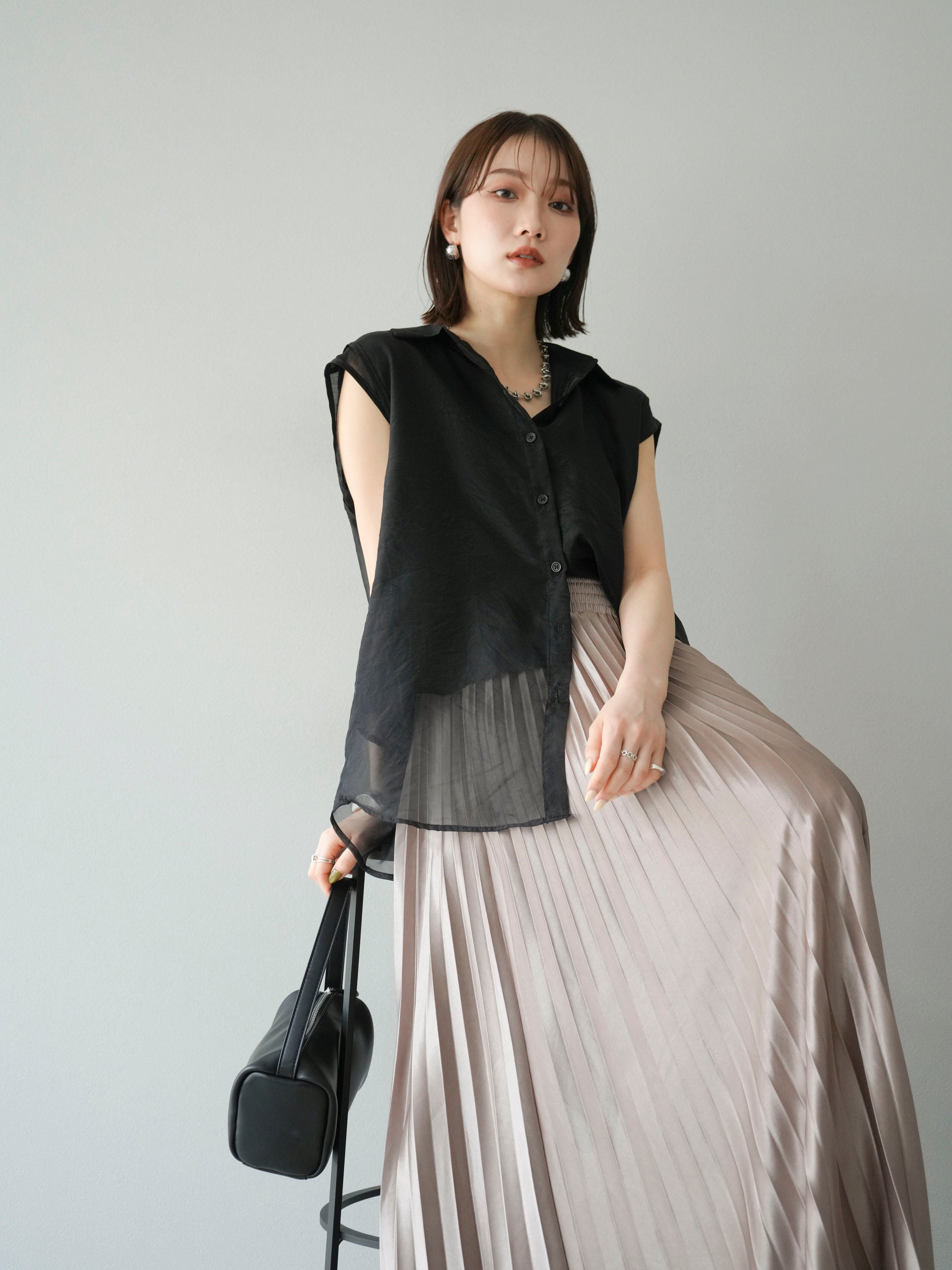 予約]オーガンジーレイヤードシアーシャツ/ブラック – Lumier