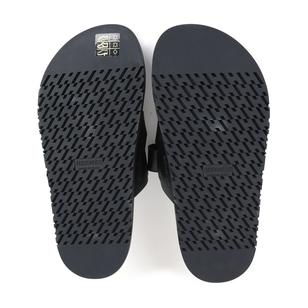 Hermes Chypre Techno Sandals Black Calfskin Palladium Hardware 36.5 EU
