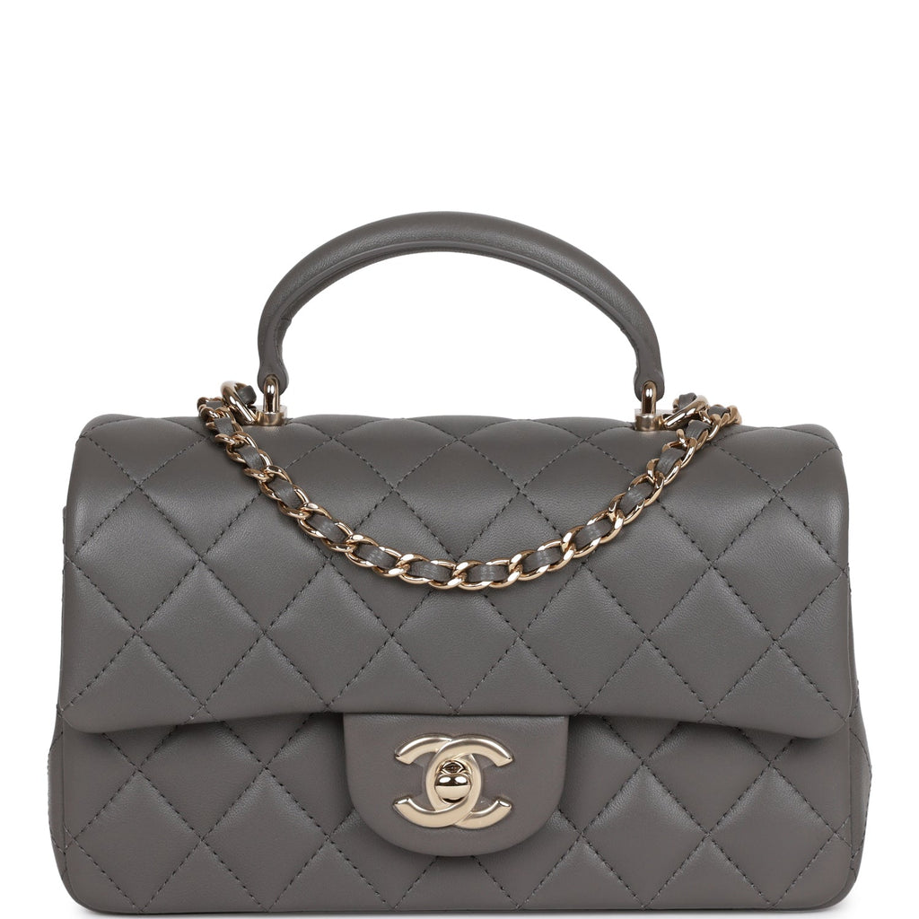 Chanel Dark Grey Lambskin Rectangular Mini Flap Top Handle Light