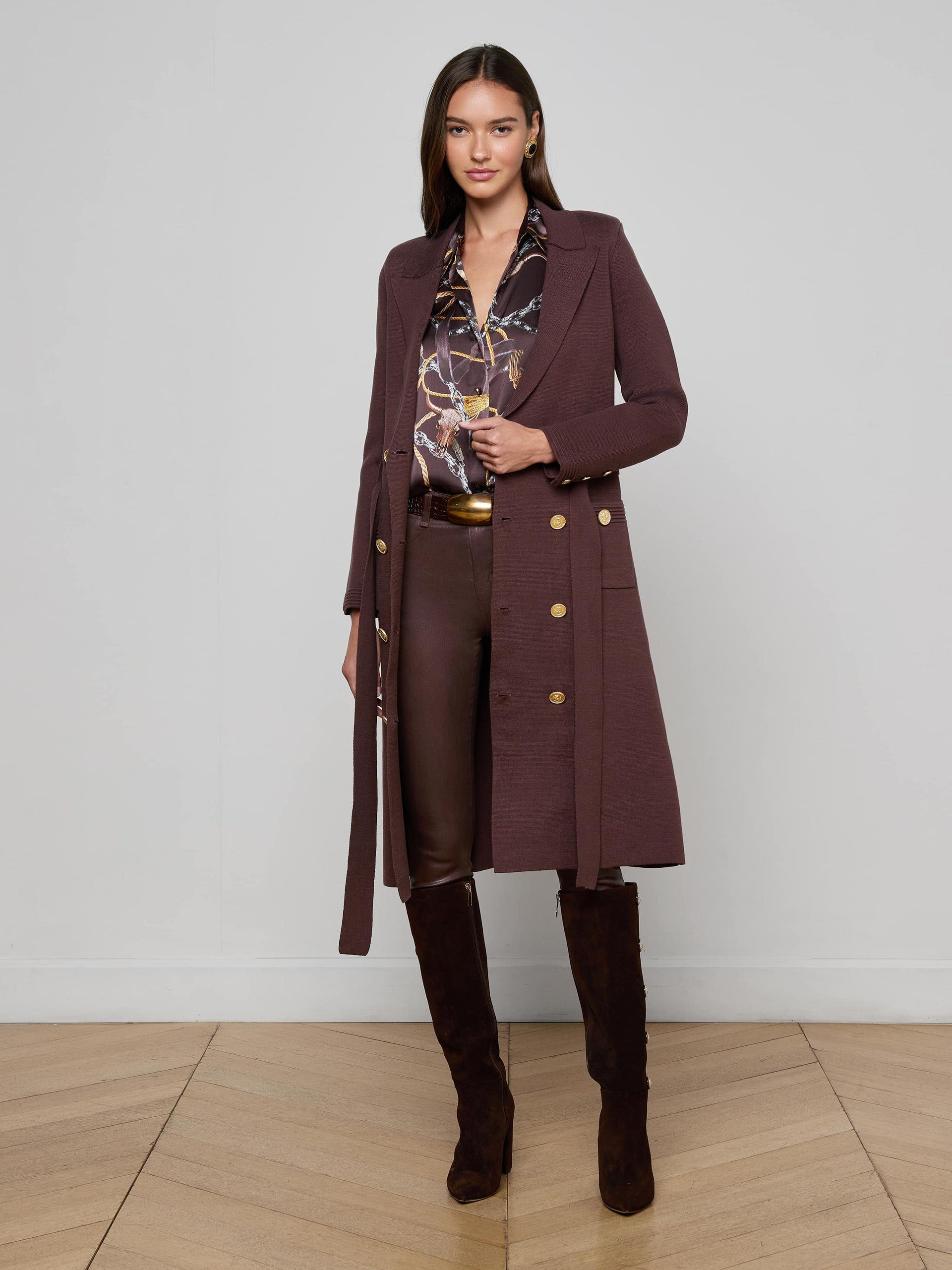 L'Agence Isabel Knit Coat-Dark Brown/Gold – Madisonbelle