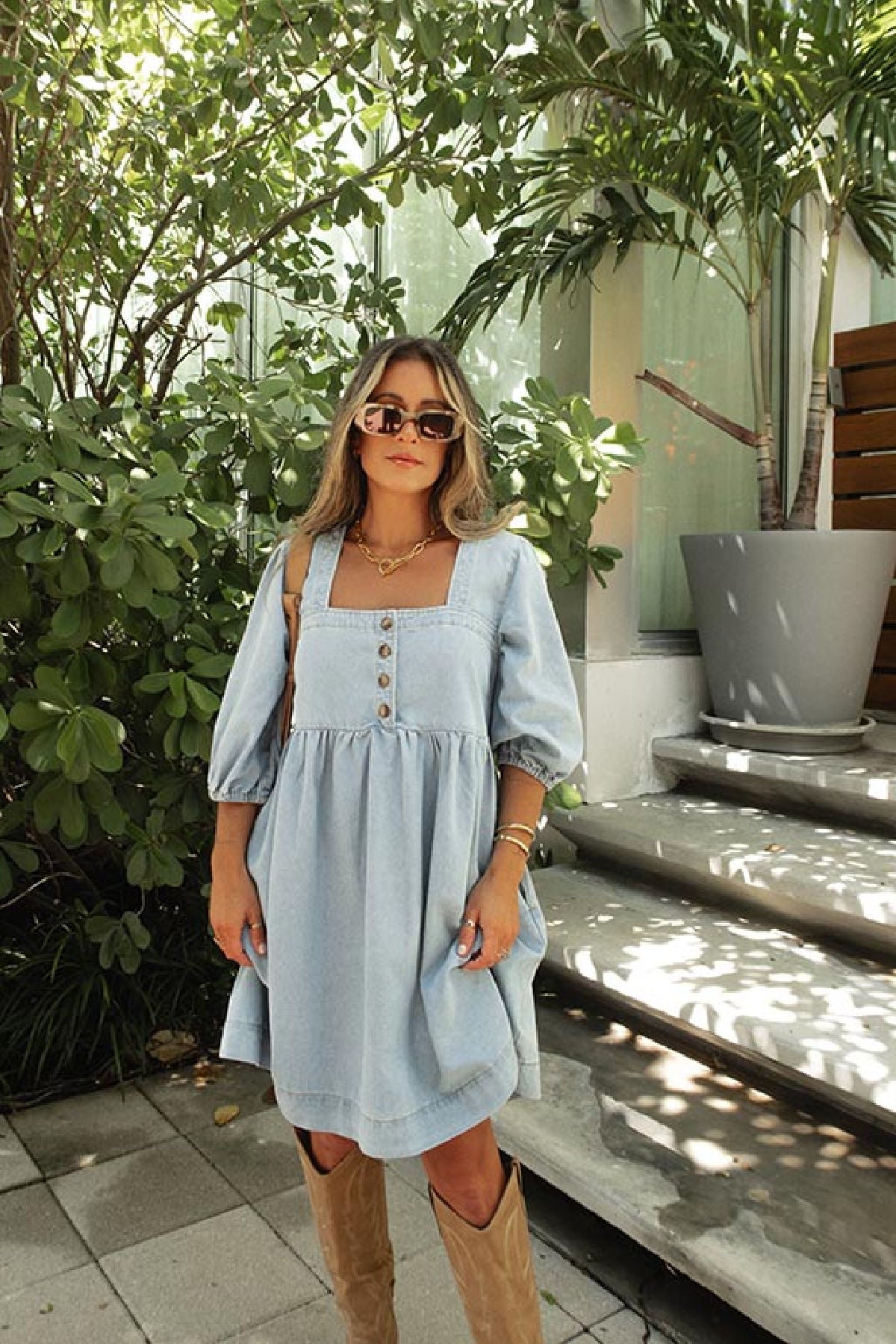 Denim Button Babydoll Mini Dress | Magnolia Boutique