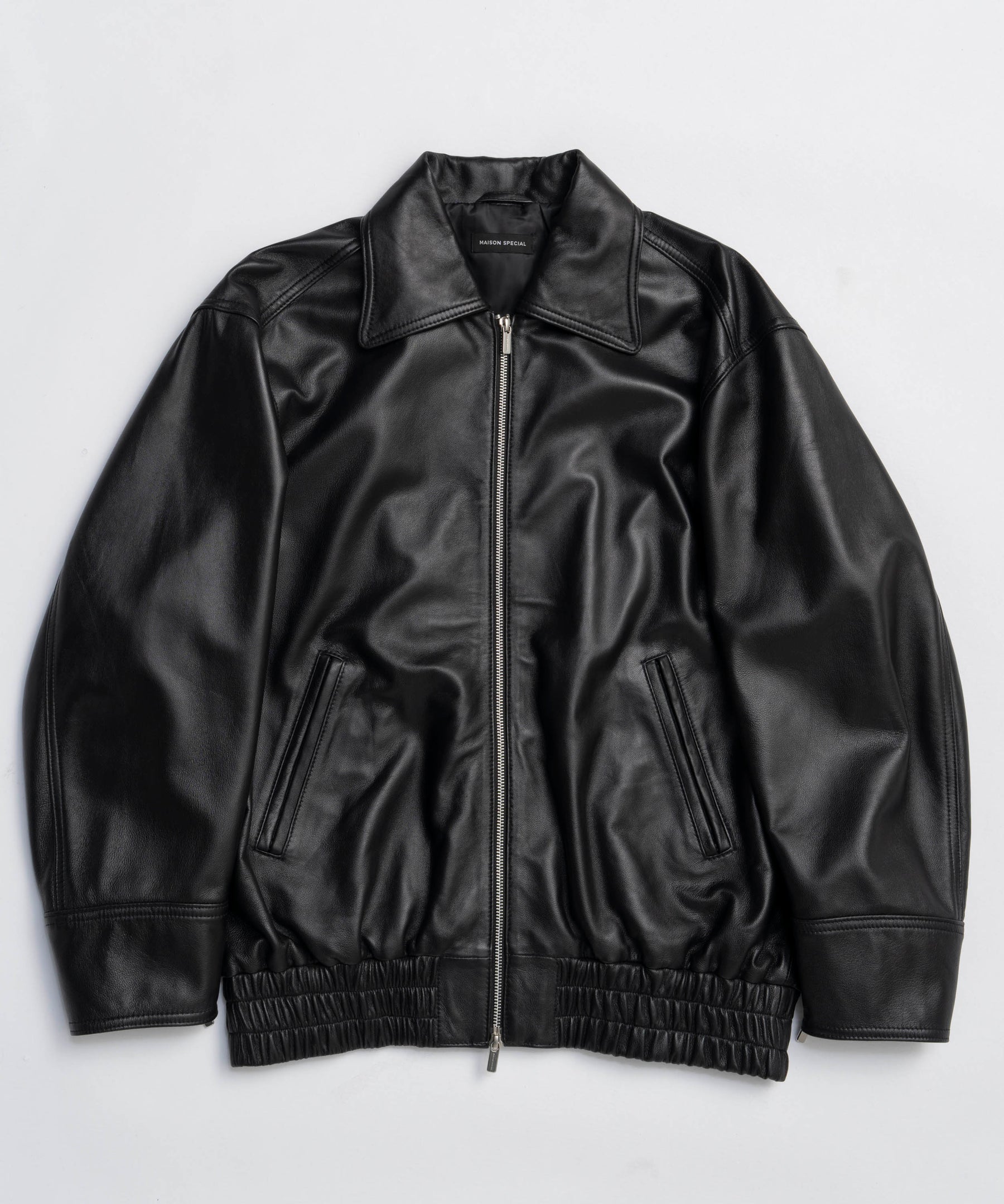 Oversized Real Leather Zip Blouson