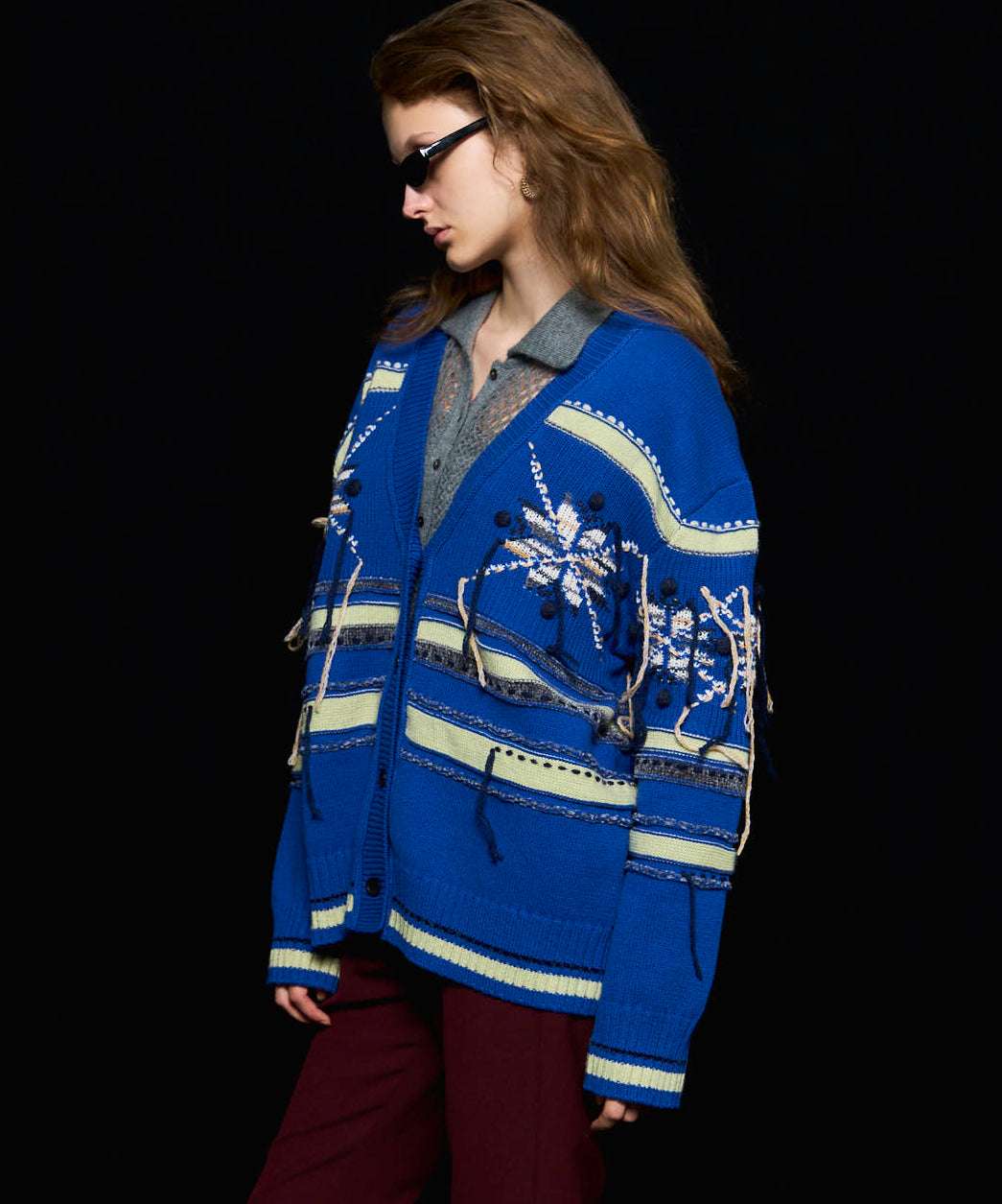 SALE】Argyle Motif Hand Stitch Knit Cardigan