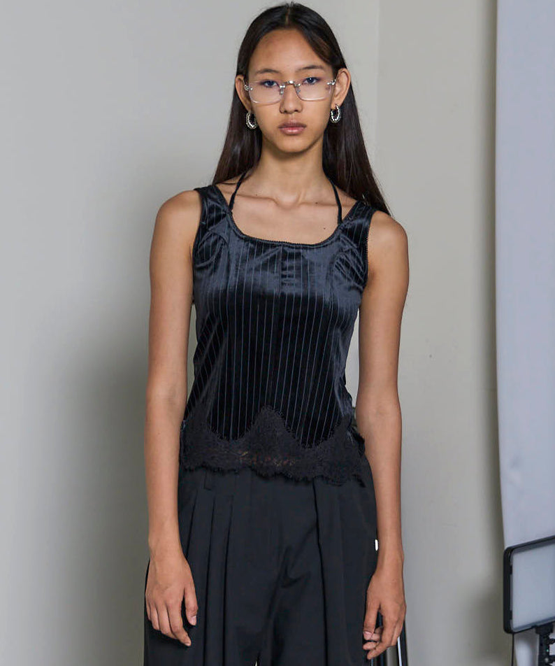 SALE】Hem Lace Velvet Tank Top