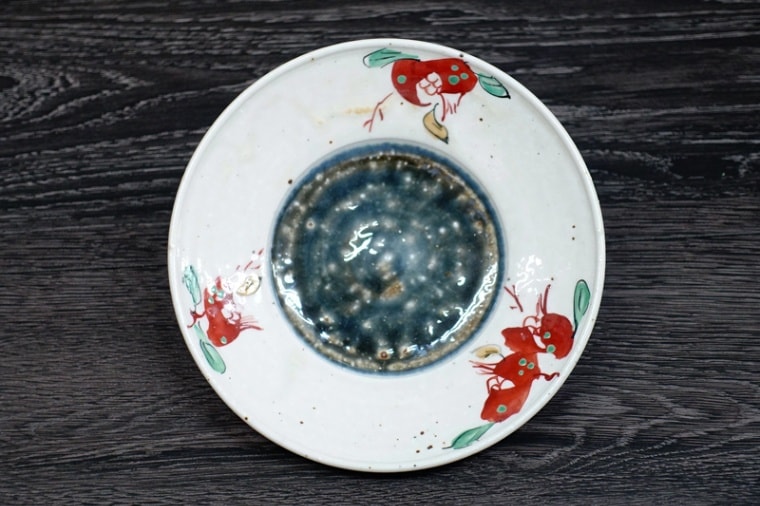 砥部焼 中田窯 5寸リム皿（灰釉加彩）K