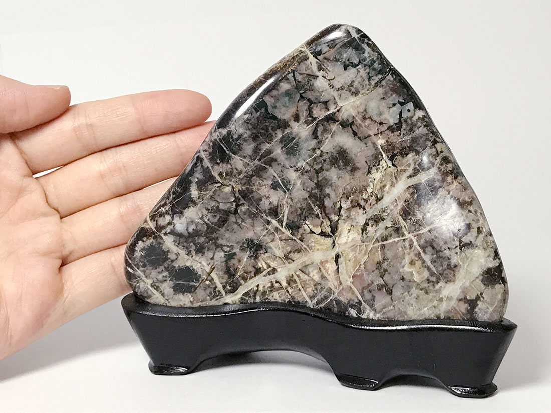 岐阜県根尾谷産 菊花石 (木製台座付き)