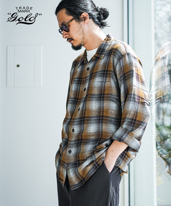 SALE 30%OFF】[GL29435]gold(ゴールド) RAYON CHECK L/S OPEN SHIRT